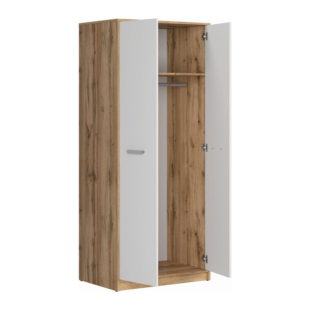 Dulap MATOS, alb/stejar, PAL, cu doua usi, 80x55x189 cm