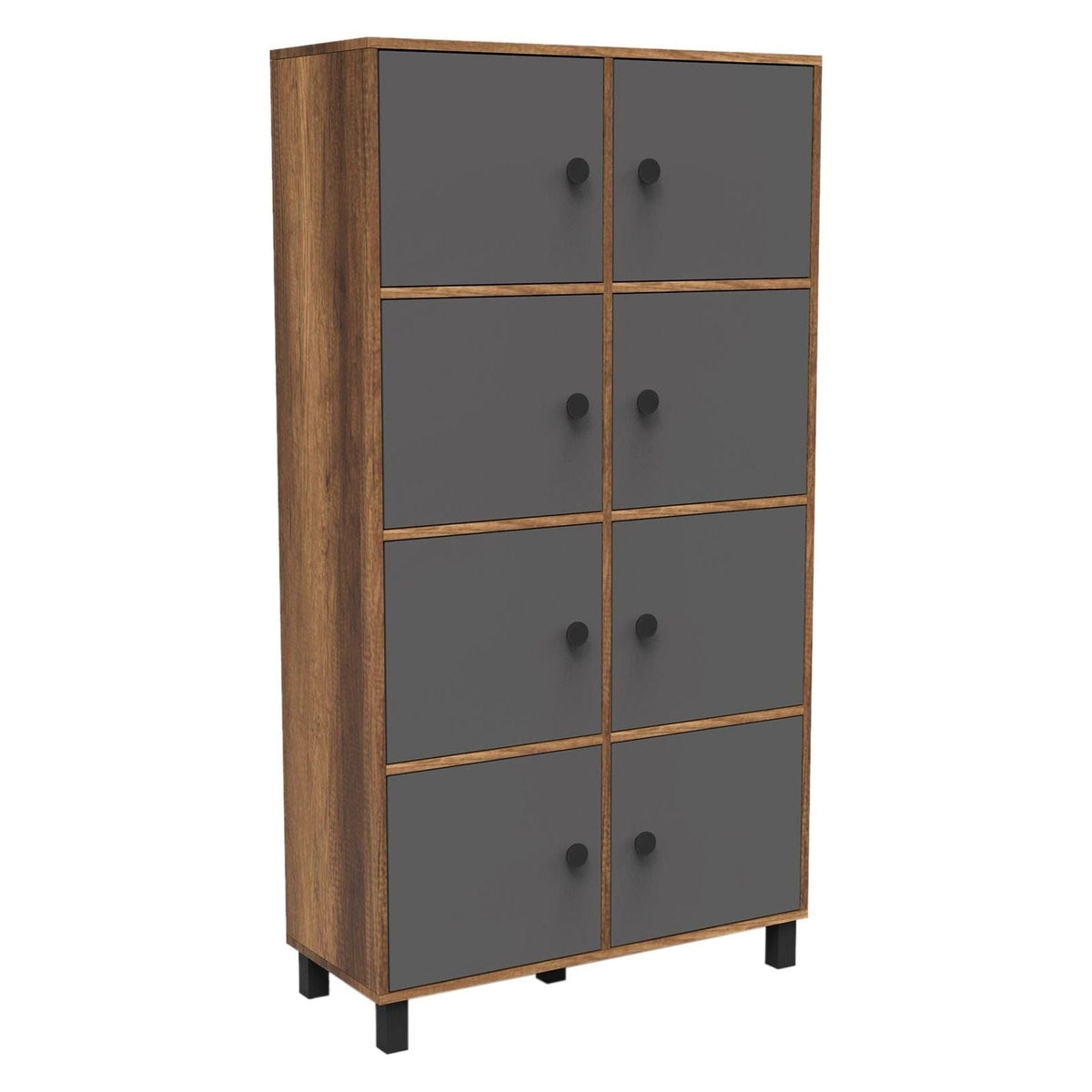Dulap MN06-BA, nuc/gri, PAL melaminat/metal, cu 8 usi, 96x40x179 cm