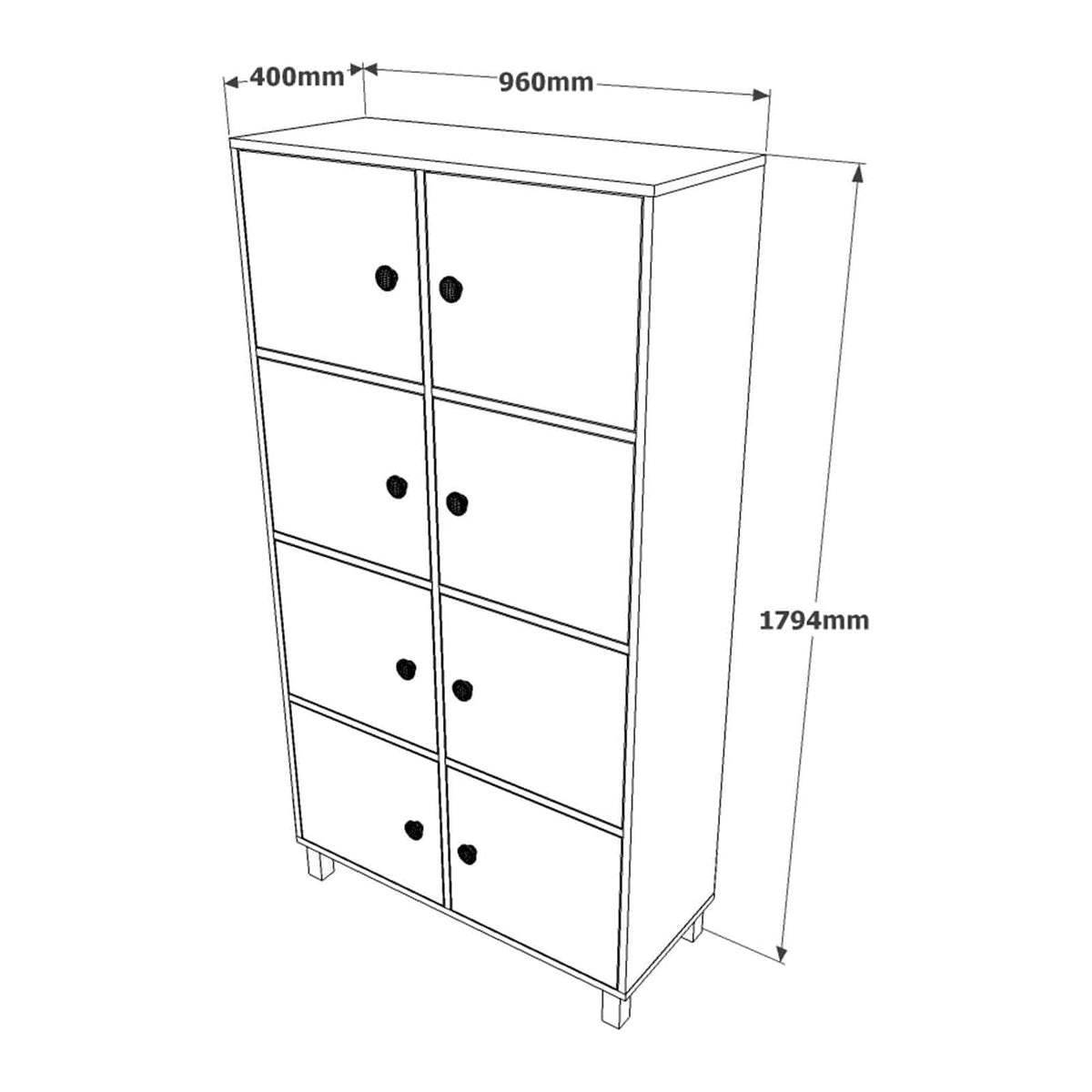 Dulap MN06-BA, nuc/gri, PAL melaminat/metal, cu 8 usi, 96x40x179 cm