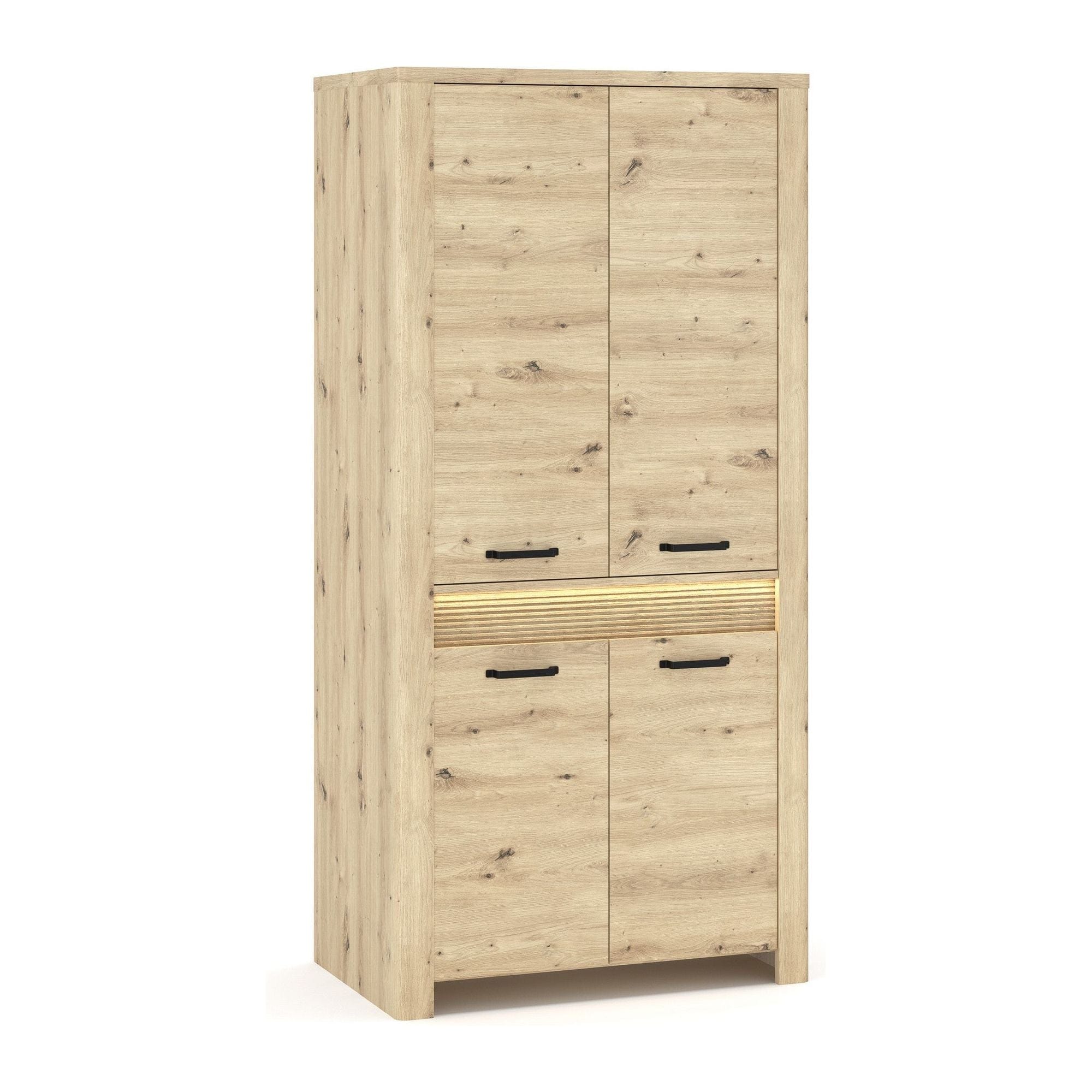 Dulap MORIS, stejar artisan, PAL laminat, cu 4 usi, cu iluminare LED, 96x60x200 cm