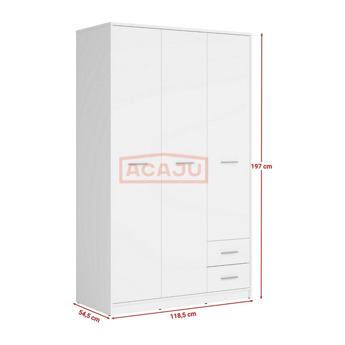 Dulap NEPO PLUS, alb, PAL, cu 3 usi si 2 sertare, 119x55x197 cm
