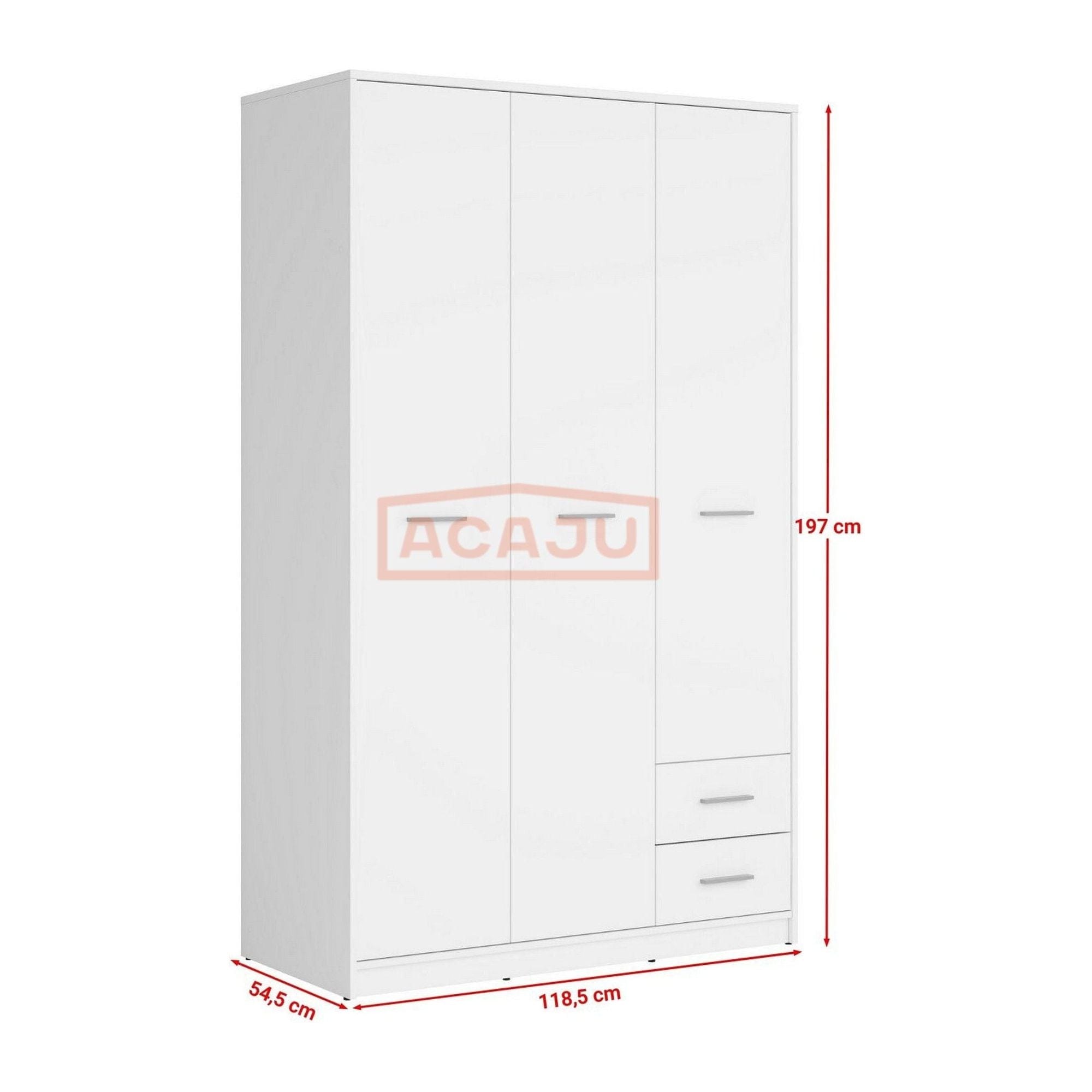 Dulap NEPO PLUS, alb, PAL, cu 3 usi si 2 sertare, 119x55x197 cm