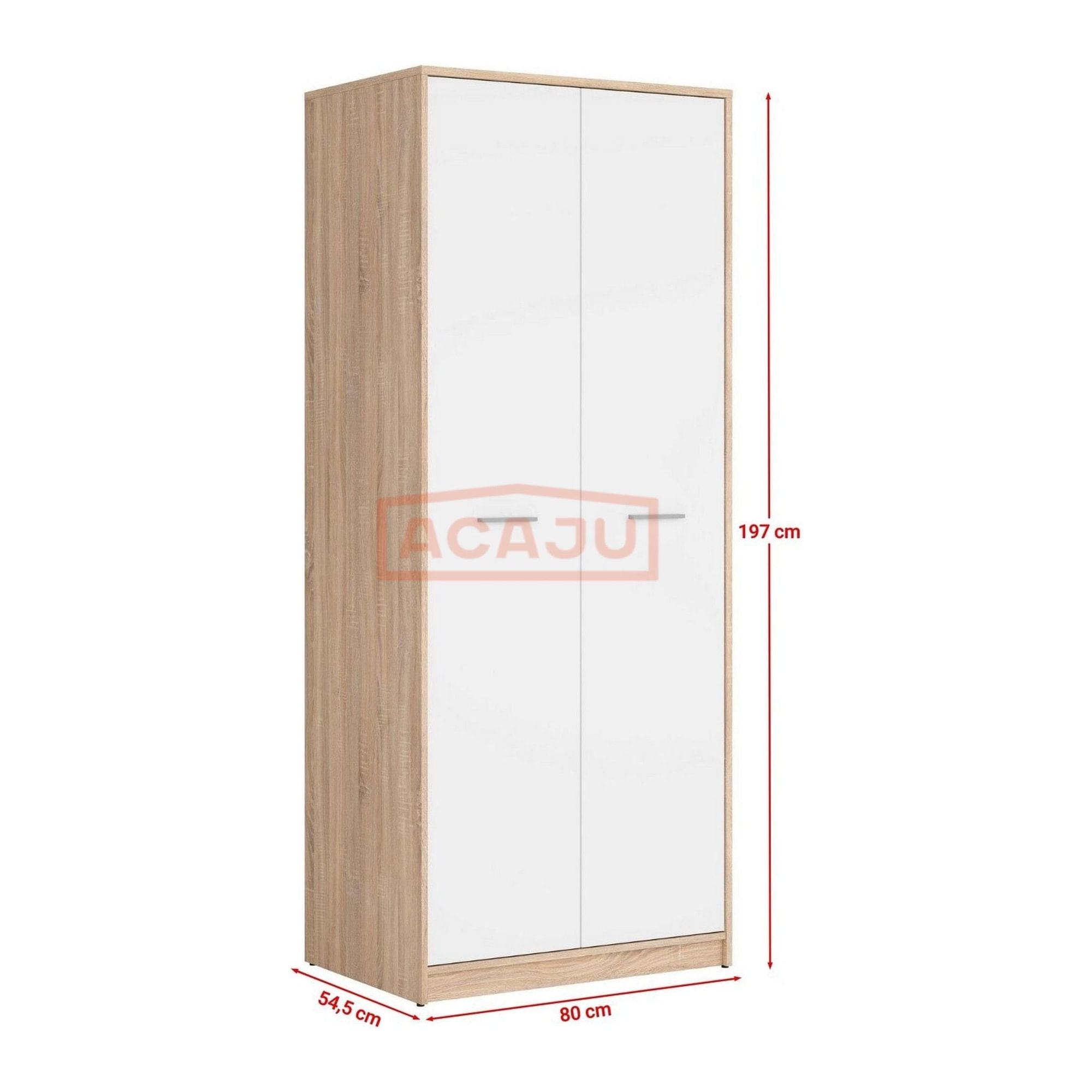 Dulap NEPO PLUS, alb/stejar sonoma, PAL, cu 2 usi, 80x55x197 cm