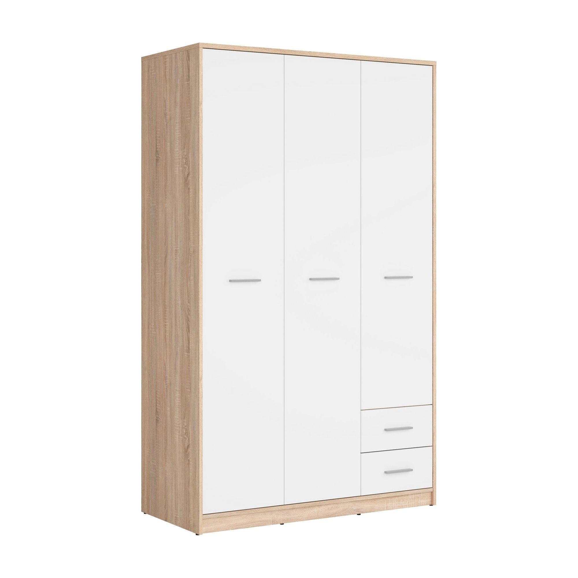 Dulap NEPO PLUS, alb/stejar sonoma, PAL, cu 3 usi si 2 sertare, 119x55x197 cm
