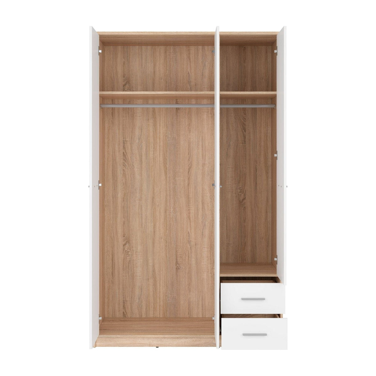Dulap NEPO PLUS, alb/stejar sonoma, PAL, cu 3 usi si 2 sertare, 119x55x197 cm