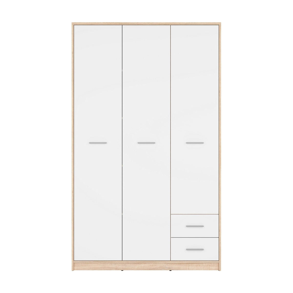 Dulap NEPO PLUS, alb/stejar sonoma, PAL, cu 3 usi si 2 sertare, 119x55x197 cm