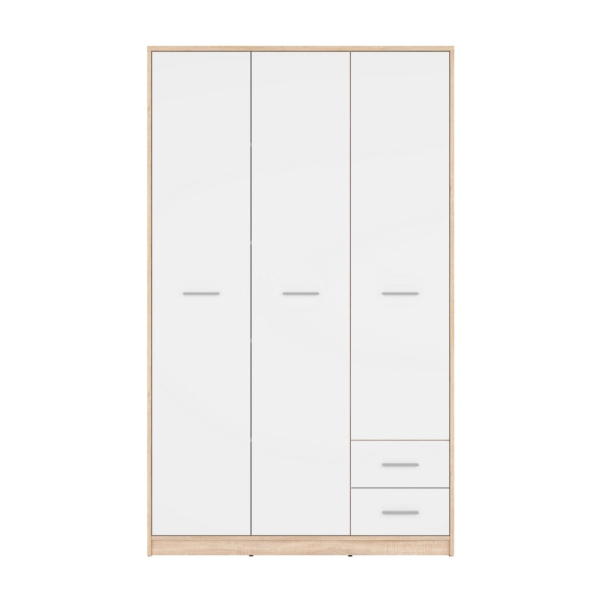 Dulap NEPO PLUS, alb/stejar sonoma, PAL, cu 3 usi si 2 sertare, 119x55x197 cm