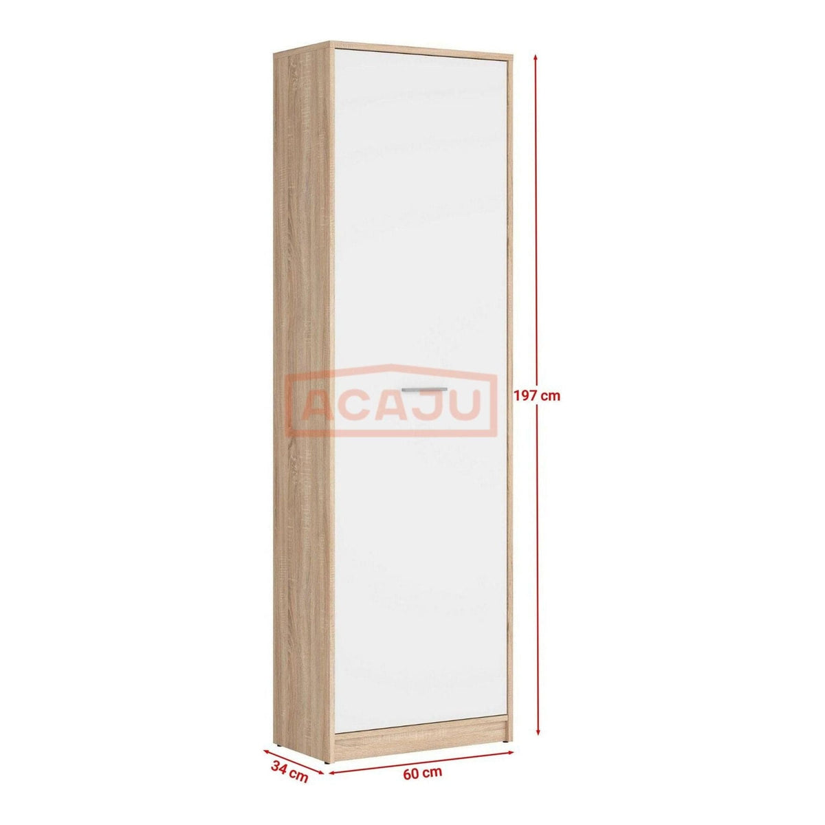 Dulap NEPO PLUS, alb/stejar sonoma, PAL, cu o usa, 60x34x197 cm