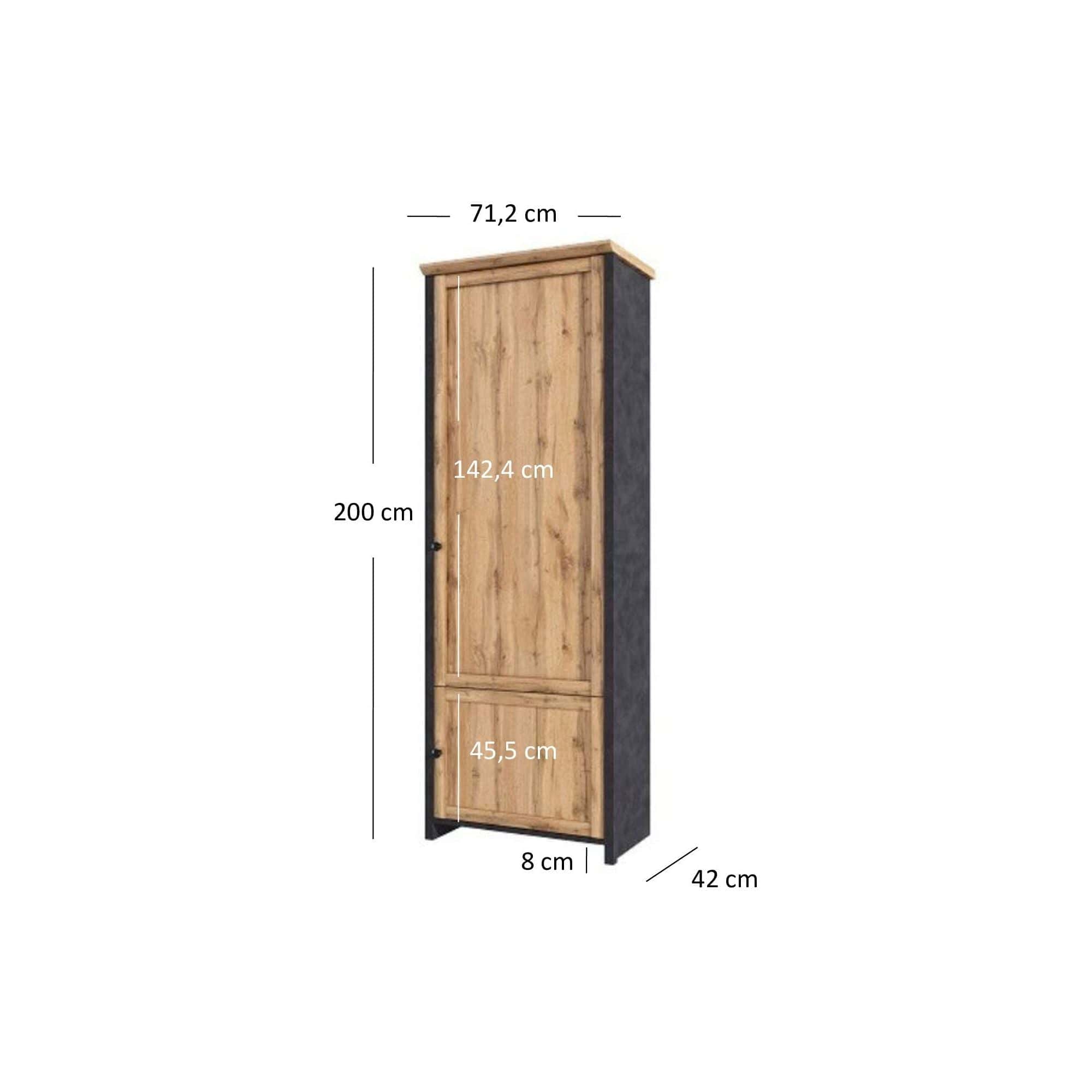 Dulap NICOLE, stejar wotan/gri antracit, PAL laminat, cu 2 usi, 71x42x200 cm