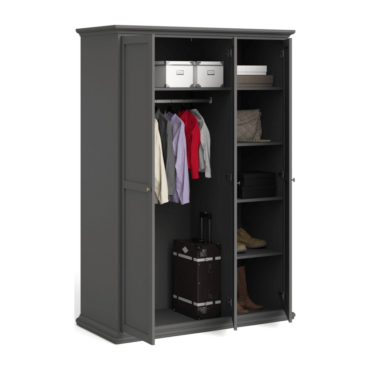 Dulap PARIS, gri, PAL laminat, cu 3 usi, 139x61x201 cm