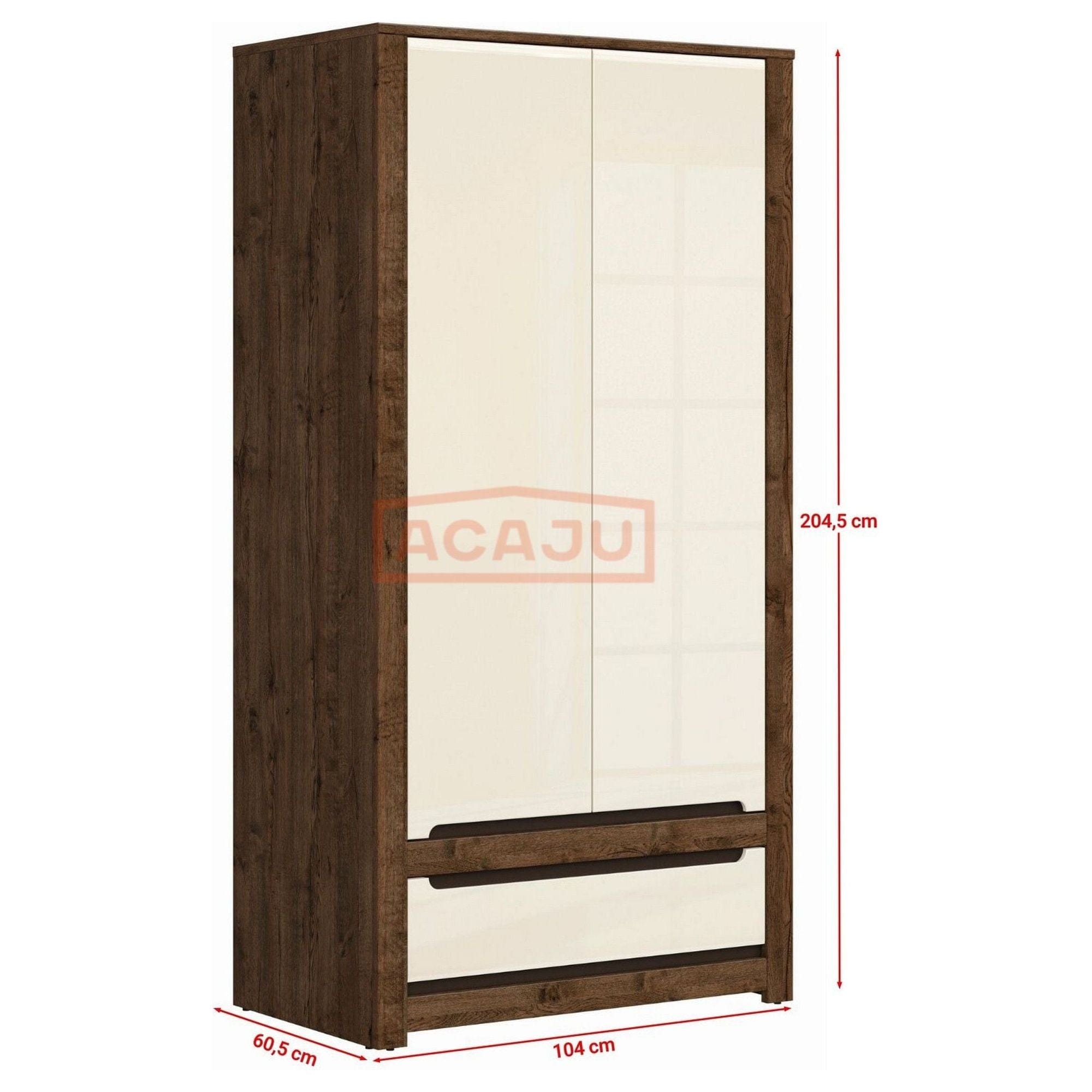 Dulap RUSO, stejar april/alb perla, PAL, cu 2 usi si un sertar, 104x61x205 cm