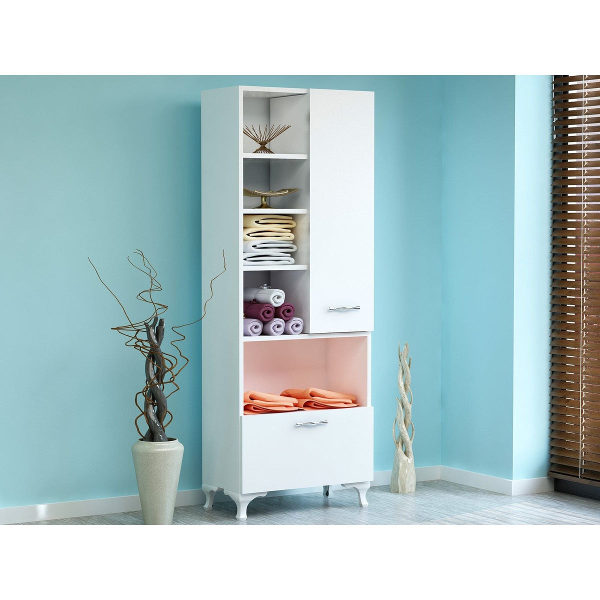 Dulap SEZEN, alb, PAL melaminat, cu 2 usi, 60x32x164 cm