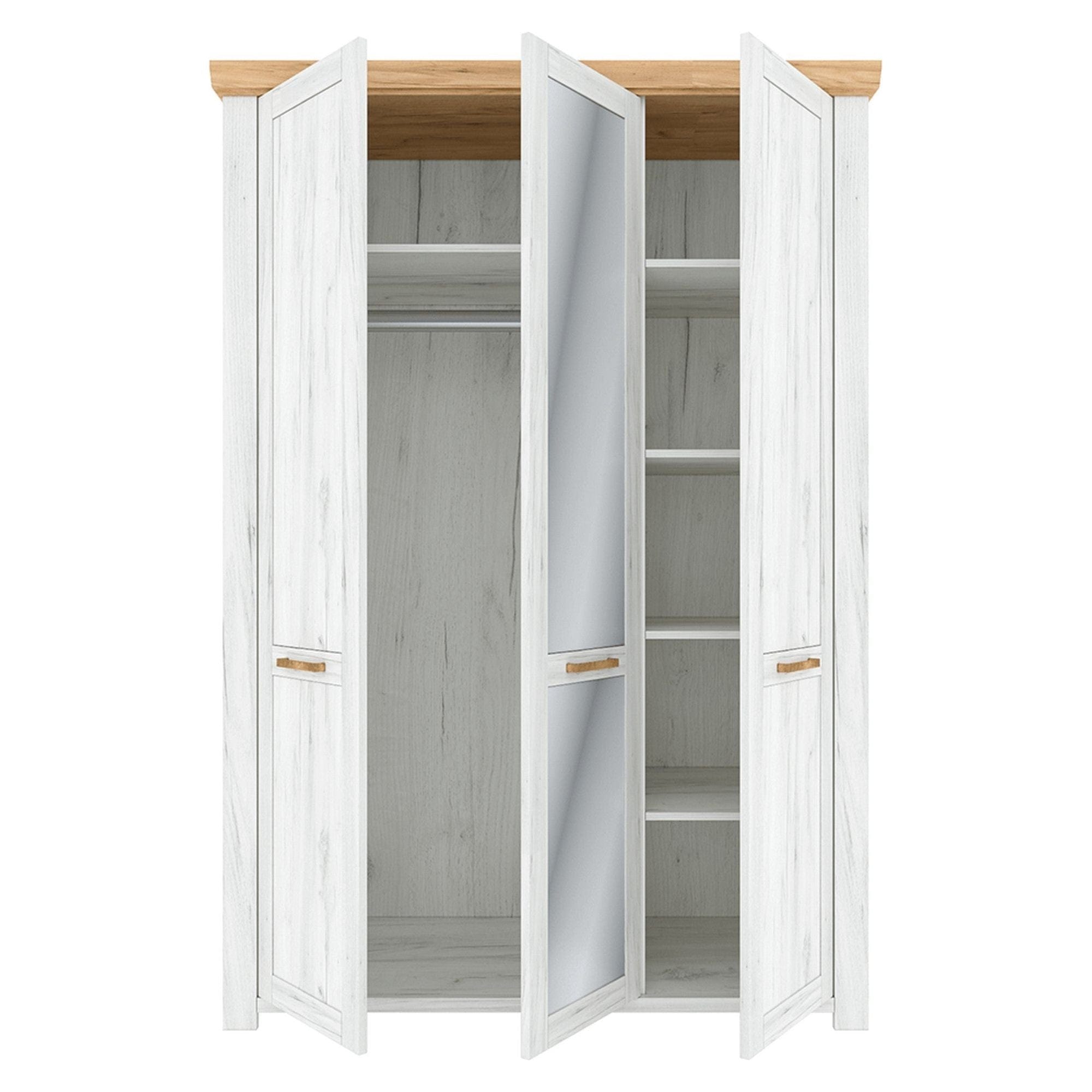 Dulap SUDBURY, stejar craft auriu/stejar craft alb, PAL laminat, cu 3 usi, cu oglinda, 138x59x200 cm