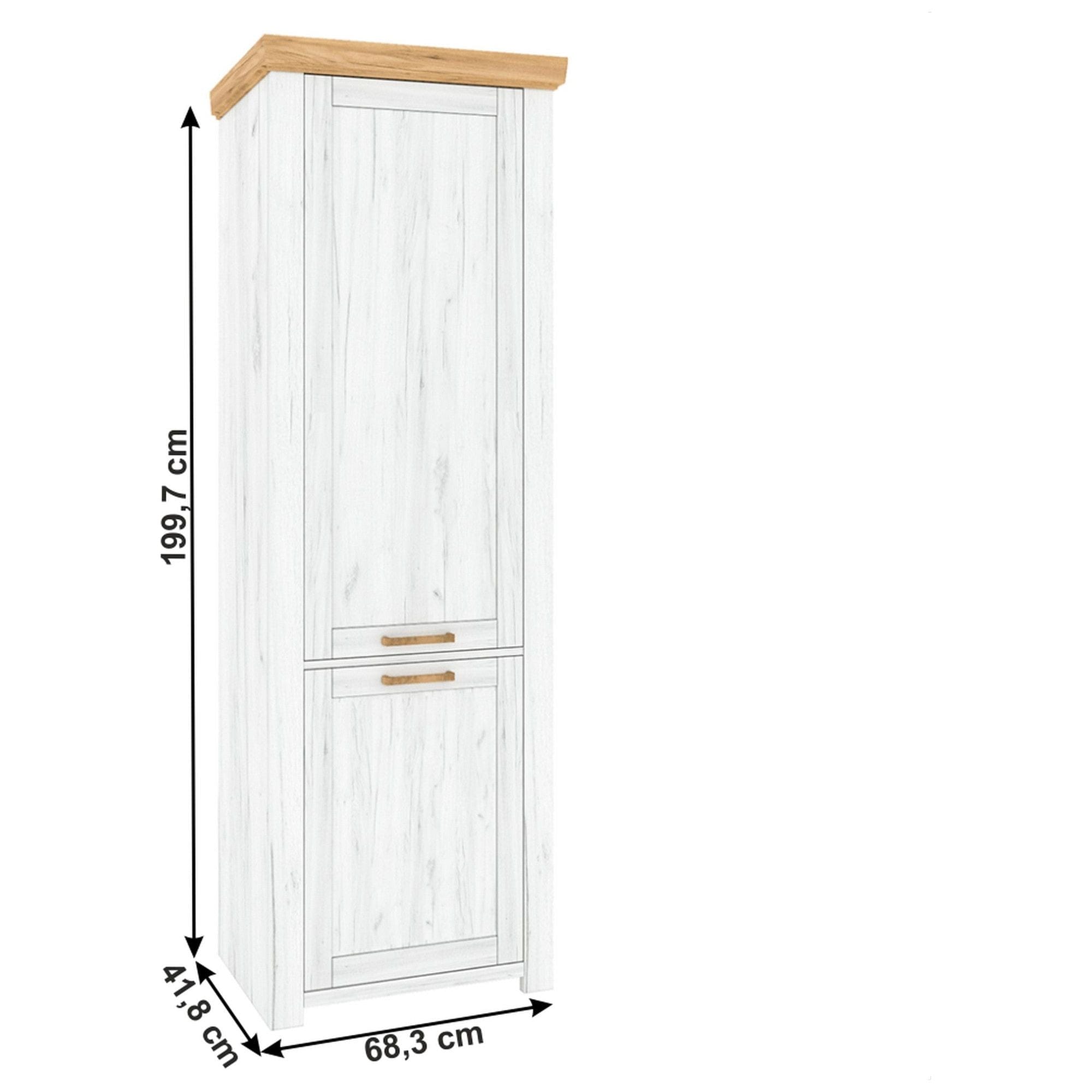 Dulap SUDBURY V, stejar craft auriu/stejar craft alb, PAL laminat, cu 2 usi, 68x42x200 cm