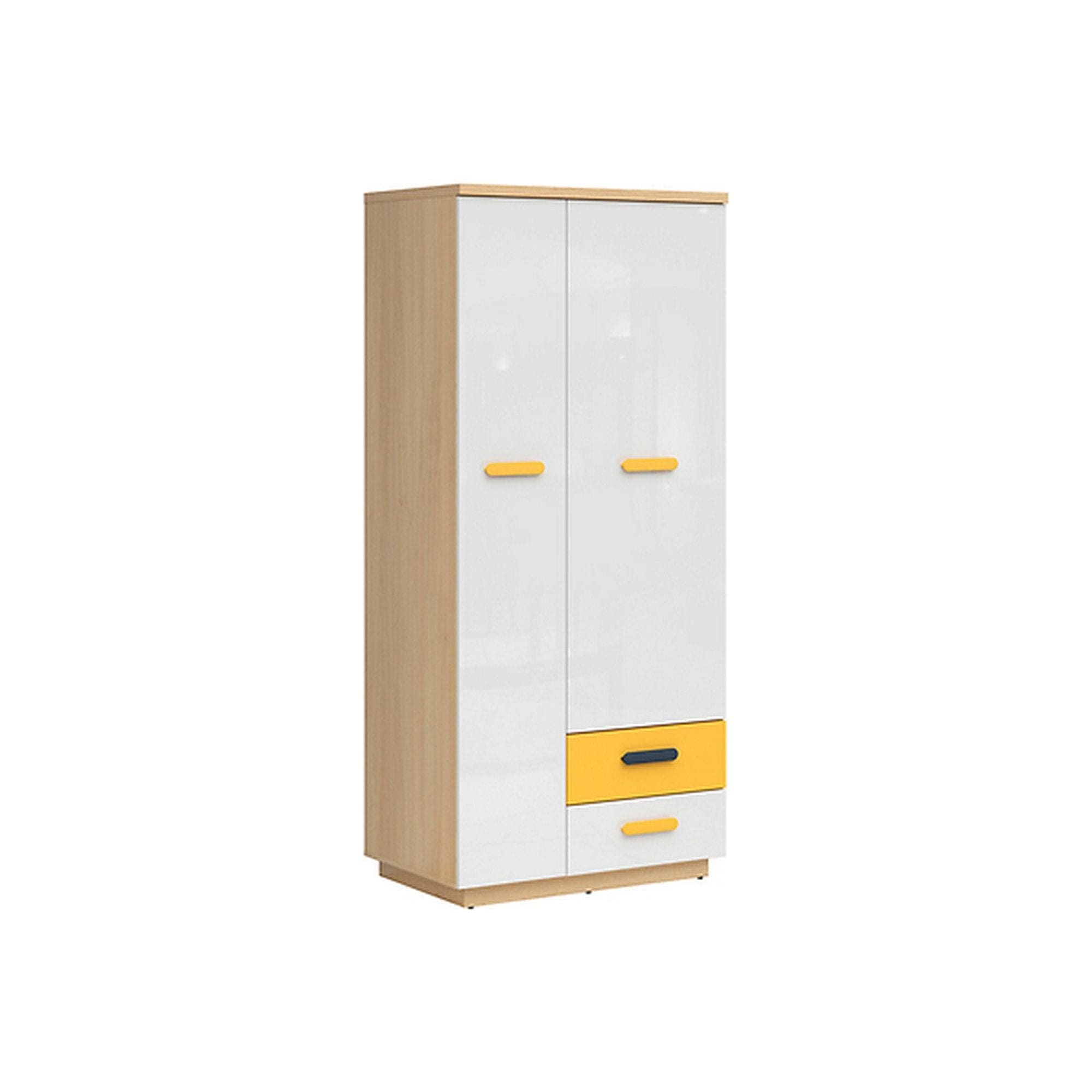 Dulap WESKER, alb/stejar sonoma/galben, PAL, cu 2 usi si 2 sertare, 90x57x200 cm