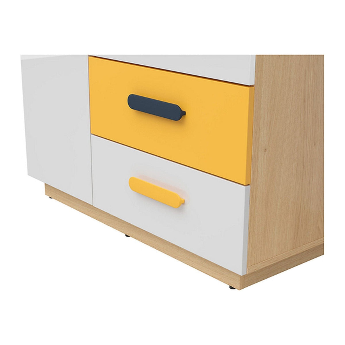 Dulap WESKER, alb/stejar sonoma/galben, PAL, cu 2 usi si 2 sertare, 90x57x200 cm