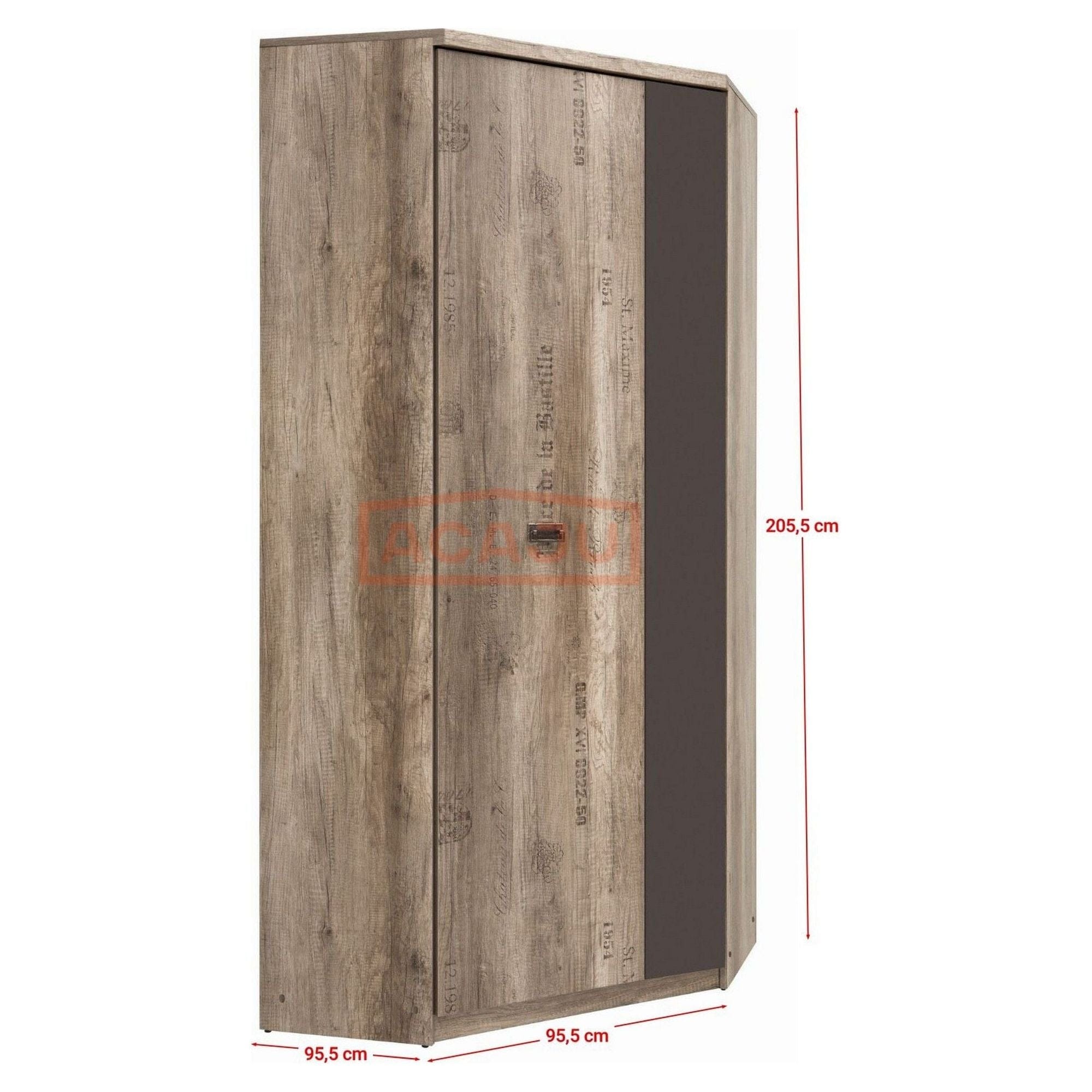 Dulapuri MALCOLM, stejar canyon/gri tungsten, PAL, cu 2 usi, 96x96x206 cm