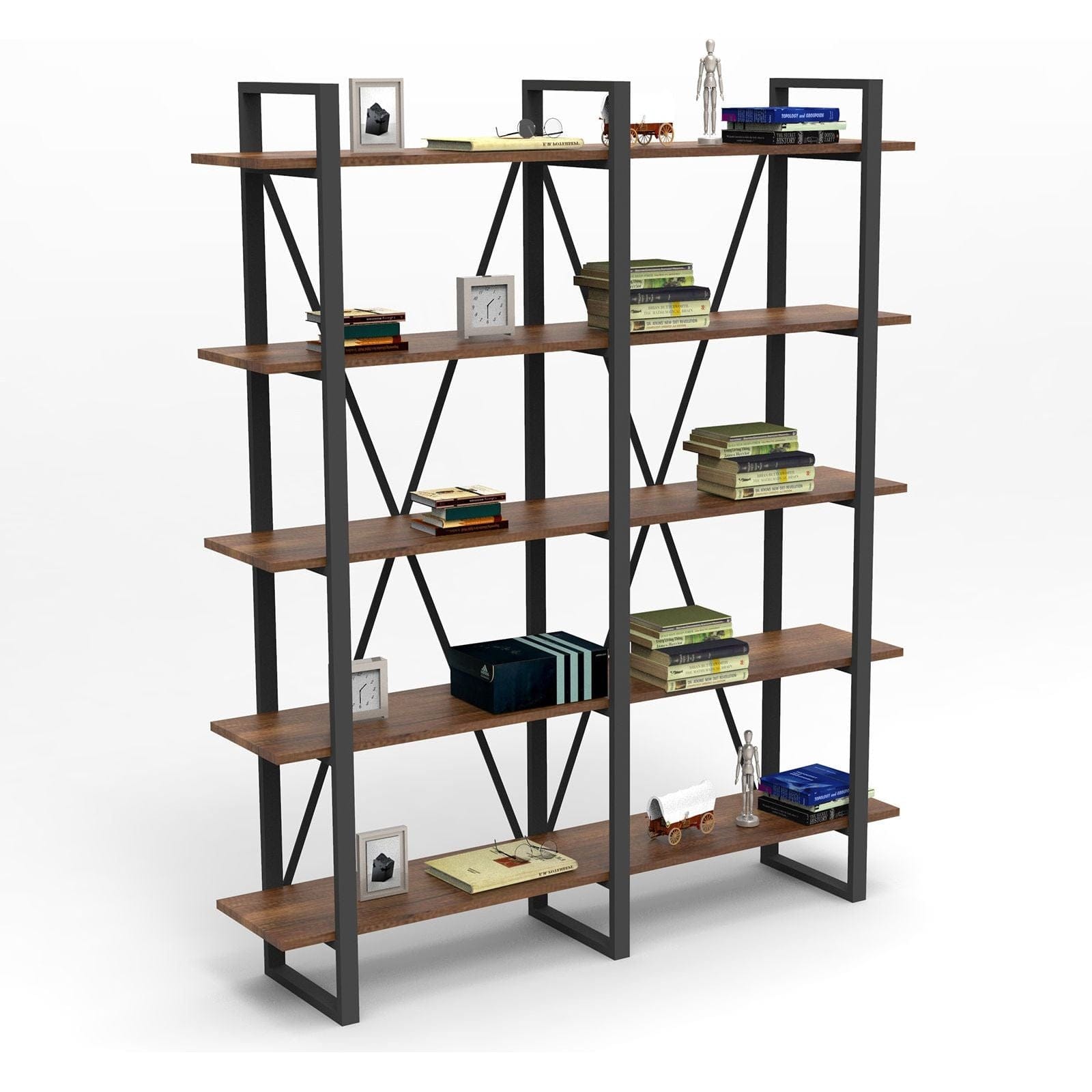 Etajera MN05-BA, nuc/negru, PAL melaminat, 154x34x180 cm