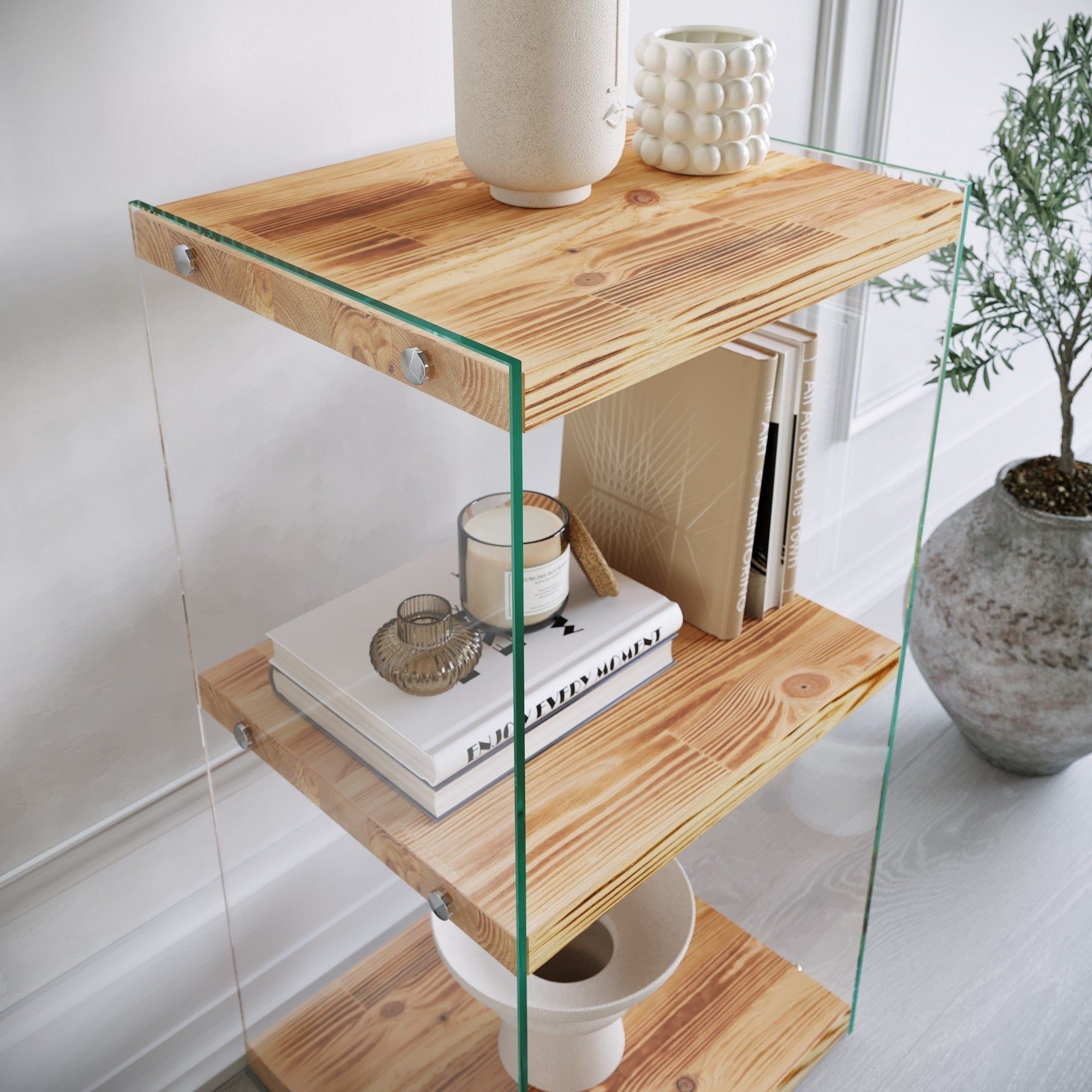 Etajera NIAGARA R302, pin, lemn de pin/sticla, 40x35x80 cm