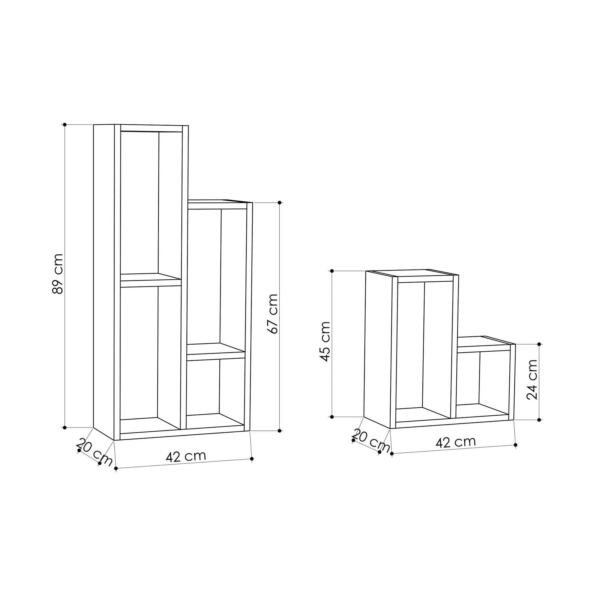 Etajera SULE, stejar, PAL melaminat, 2 piese, 42/42x20/20x89/45 cm