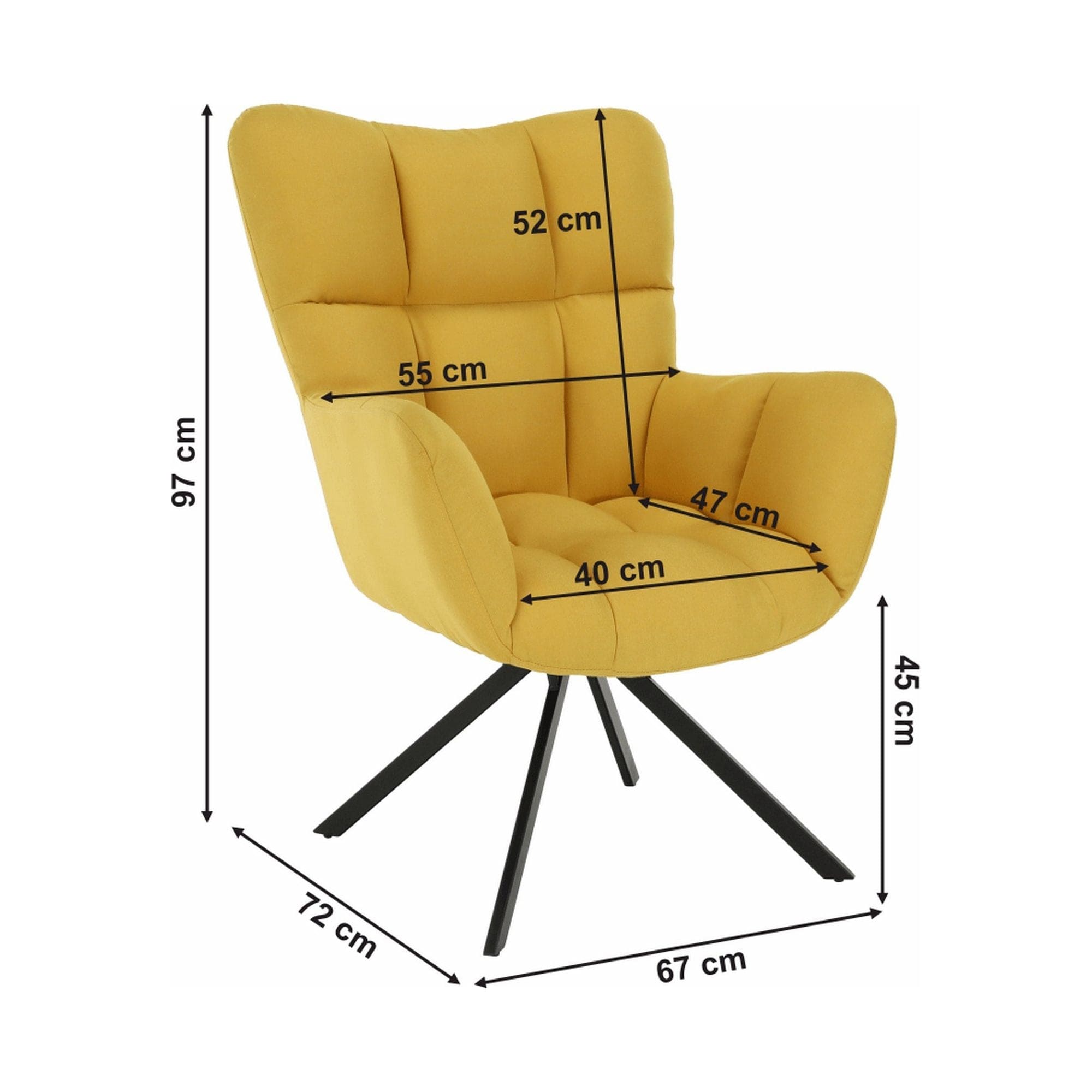 Fotoliu KOMODO, galben/negru, stofa clasica/metal, 67x72x97 cm