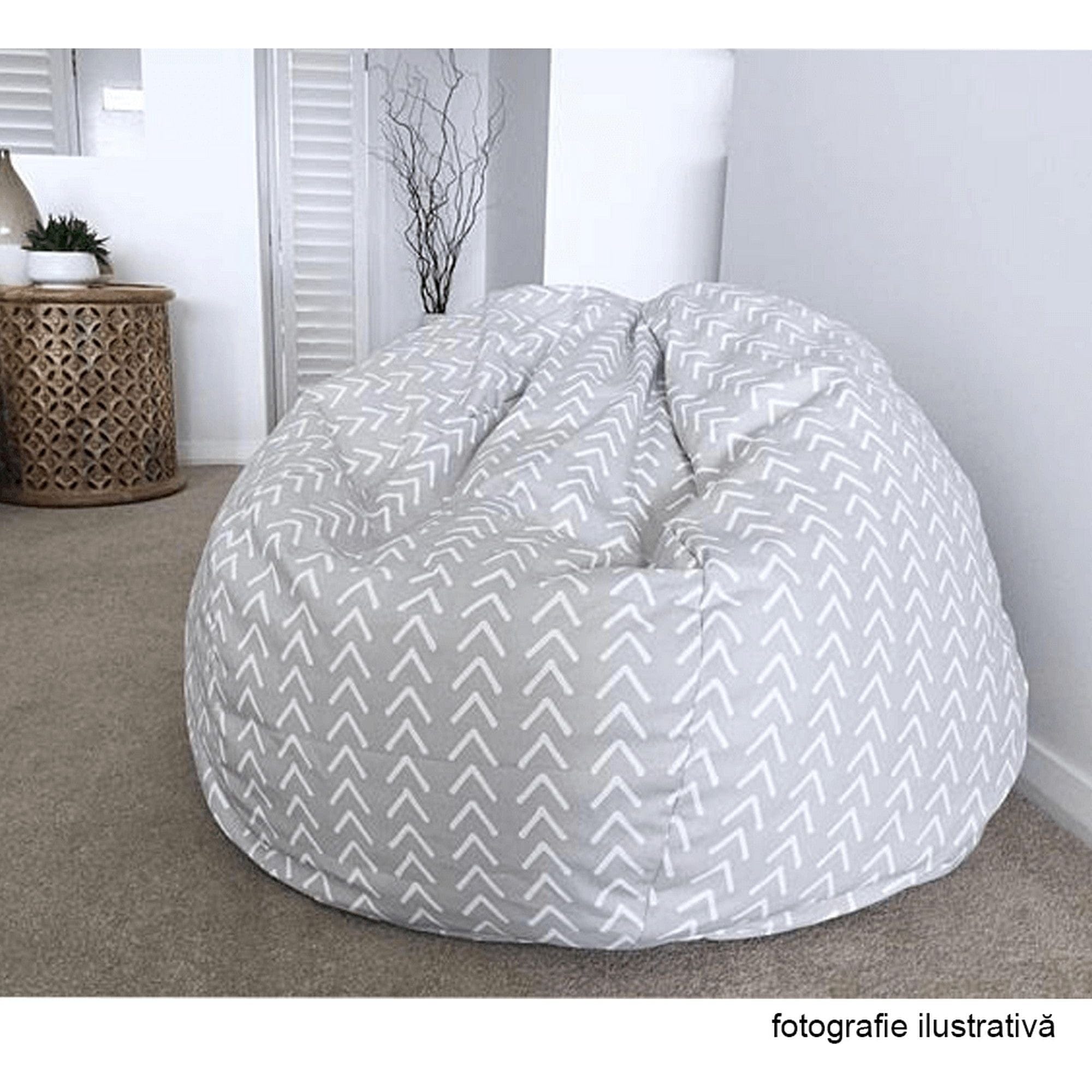 Fotoliu puf GOMBY, gri/alb, material textil, 60x50x60 cm