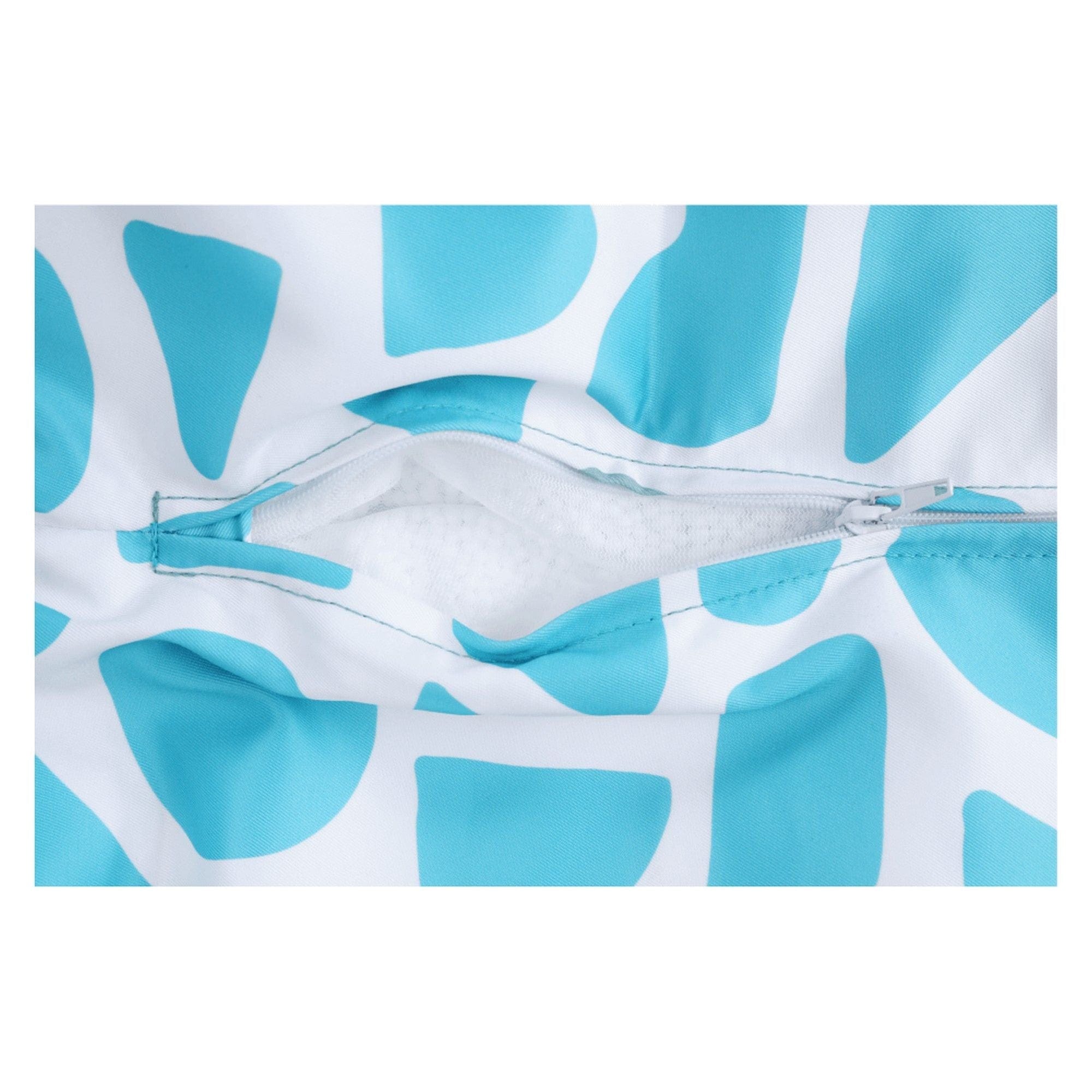 Fotoliu puf TELDIN, alb/turcoaz, material textil, 75x110 cm