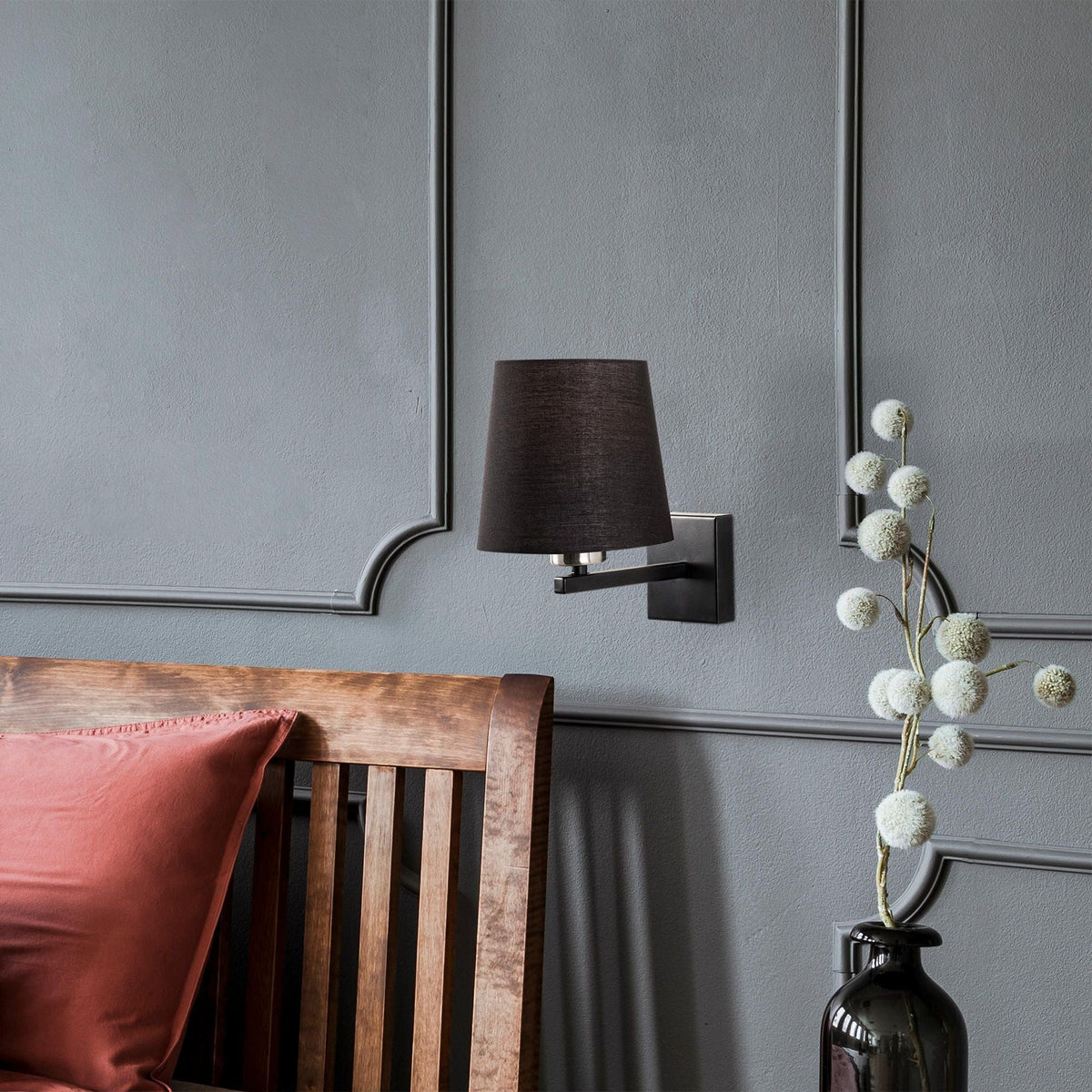 Lampa perete 4664, negru, metal/material textil, 18x22x28 cm