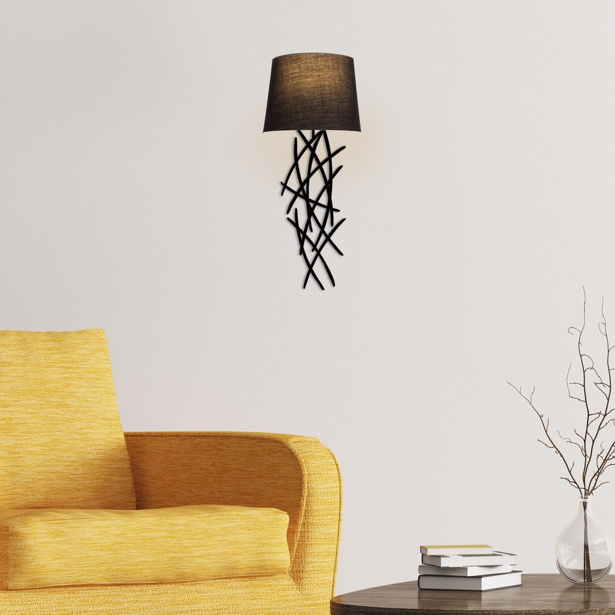 Lampa perete ASAF-6984, negru, metal/material textil, 28x15x72 cm