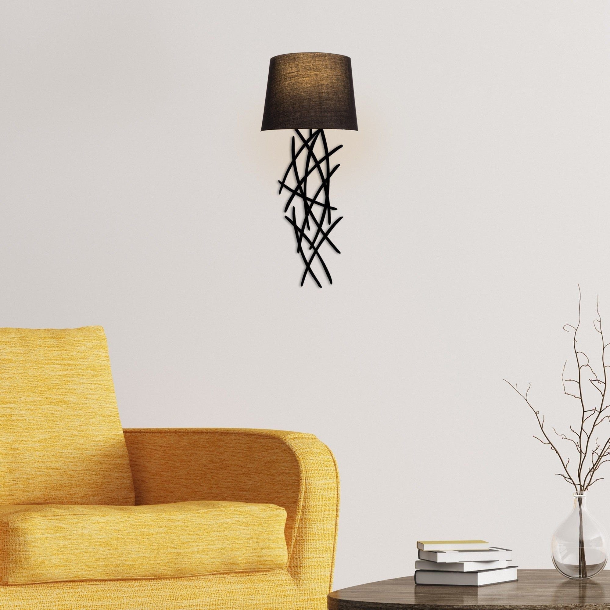 Lampa perete ASAF-6984, negru, metal/material textil, 28x15x72 cm