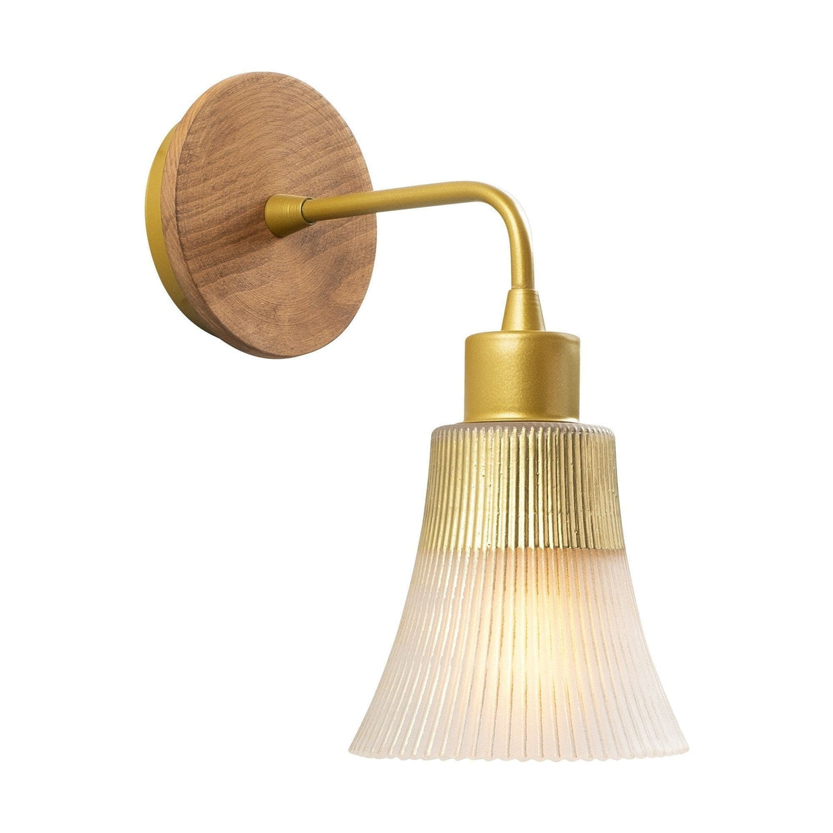 Lampa perete FOCA-N-131, auriu/stejar, sticla/fier, 13x24x28 cm