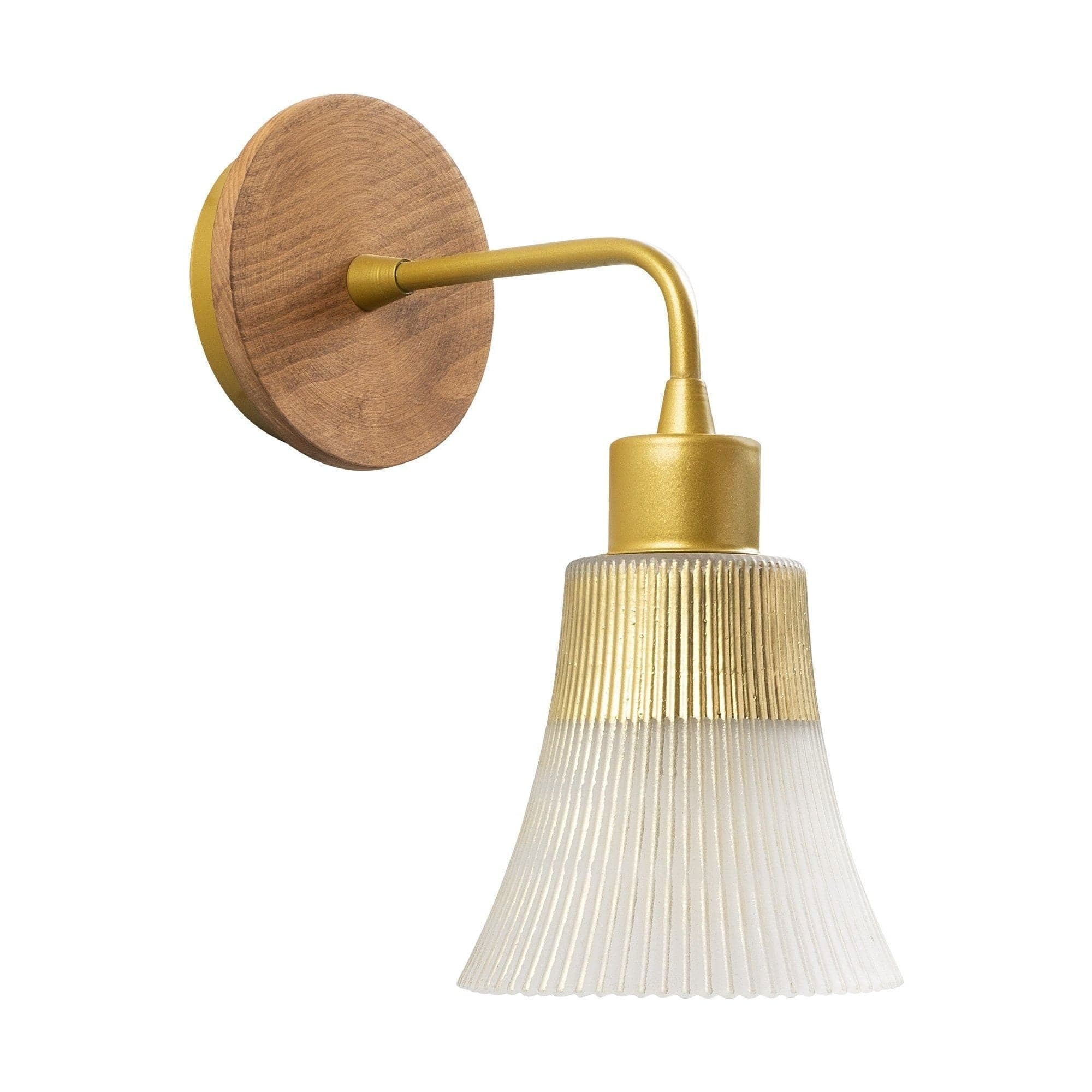 Lampa perete FOCA-N-131, auriu/stejar, sticla/fier, 13x24x28 cm