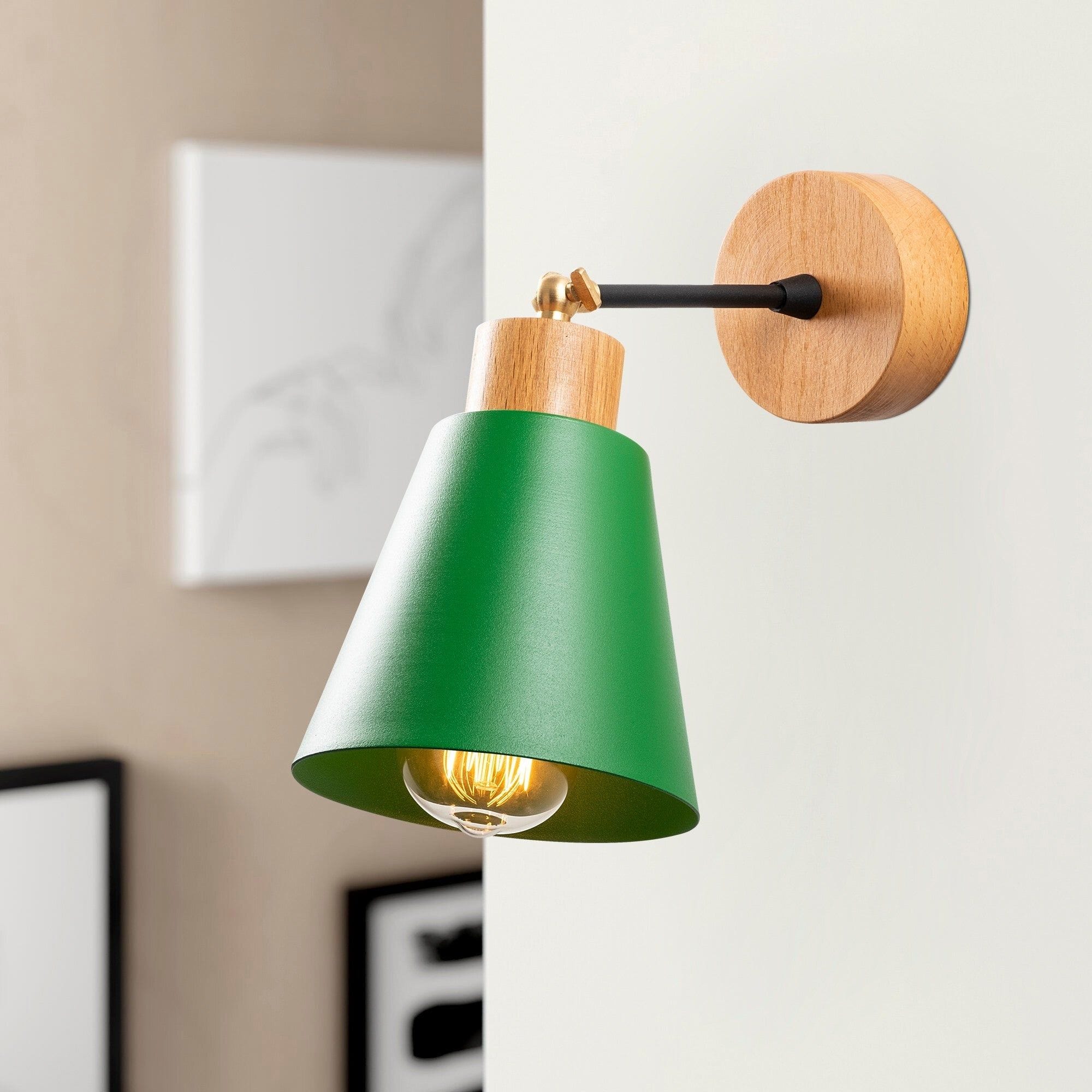 Lampa perete MANAVGAT N-614, stejar/verde, metal/lemn, 14x25 cm