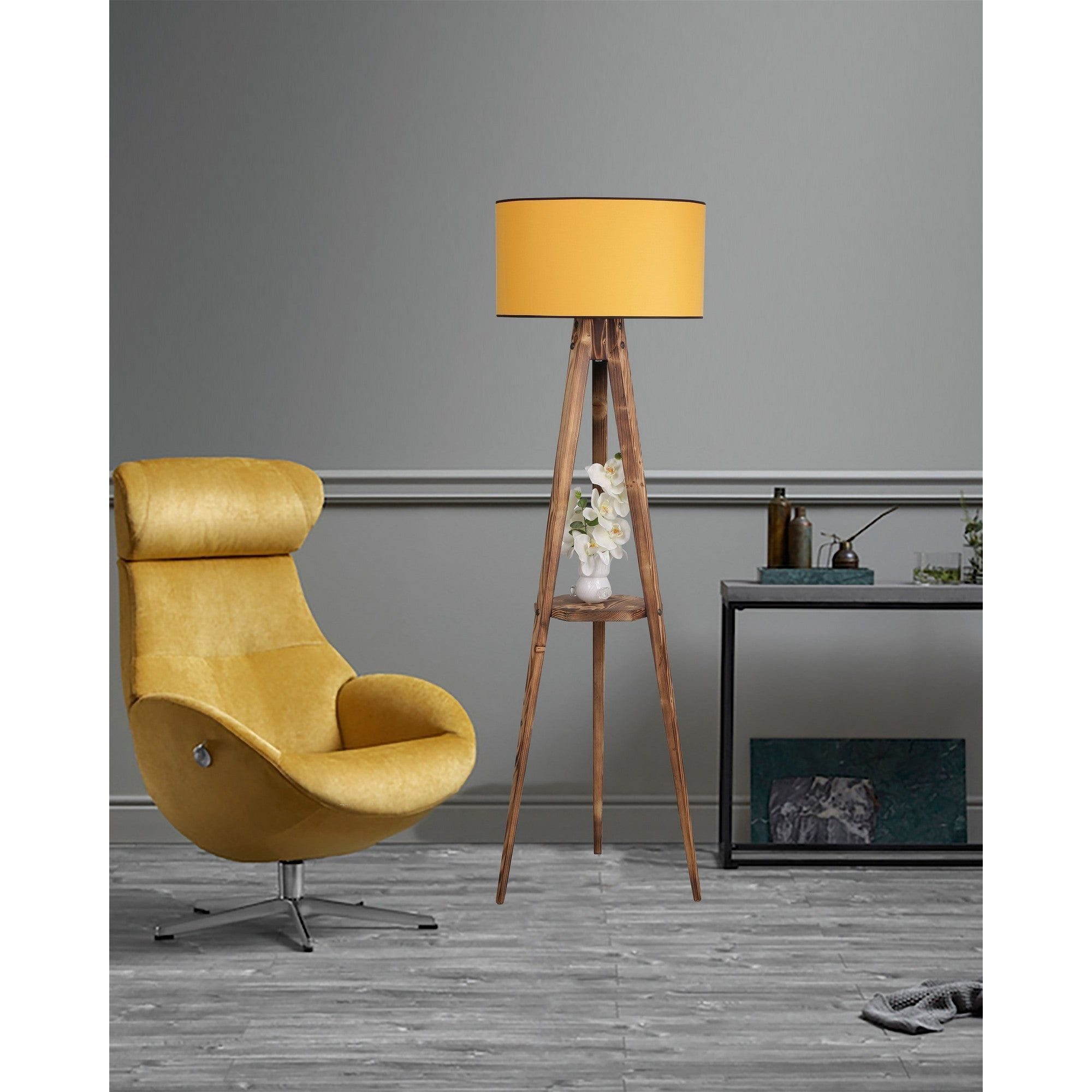 Lampadar SEHBALI, stejar/galben, lemn/material textil, 45x153 cm