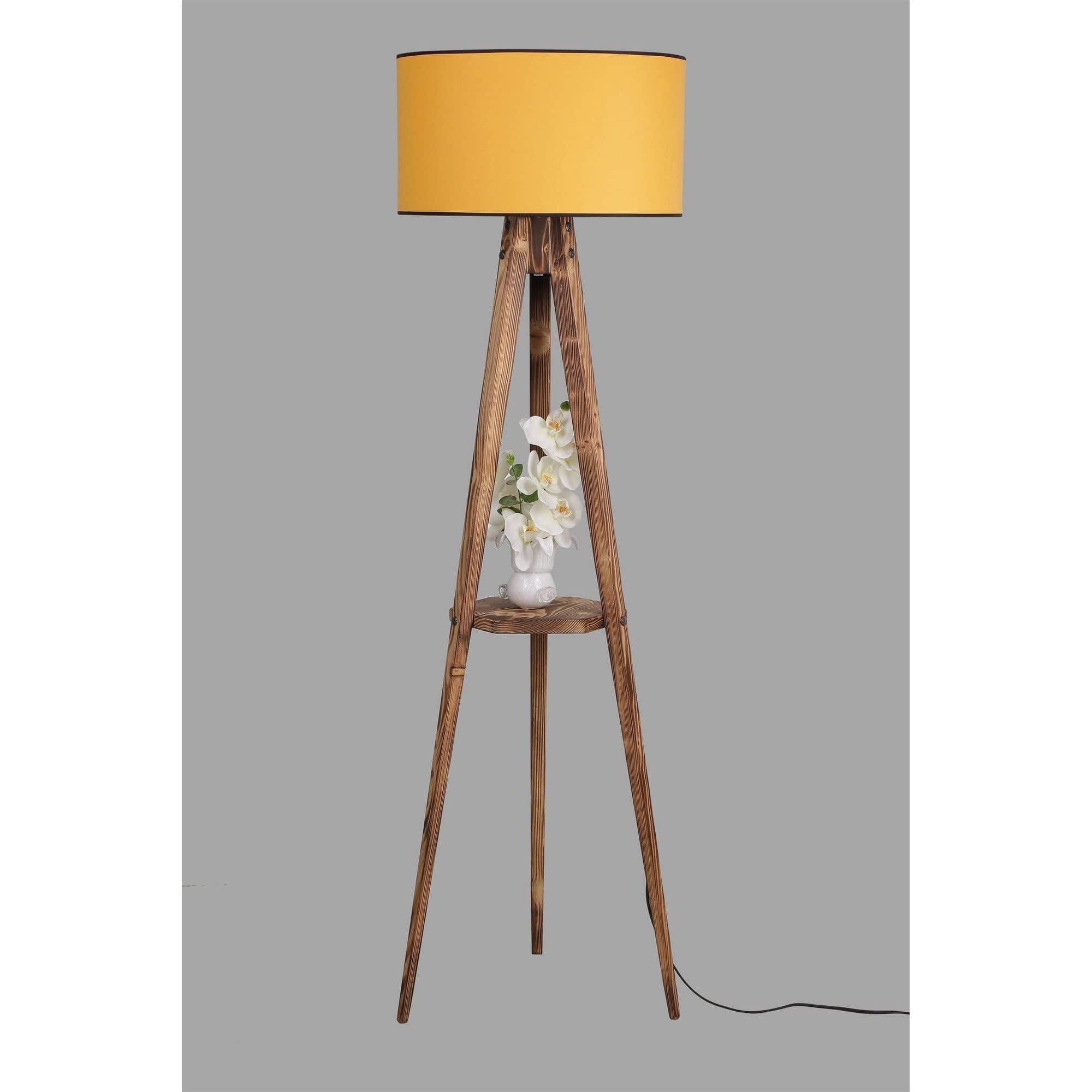 Lampadar SEHBALI, stejar/galben, lemn/material textil, 45x153 cm