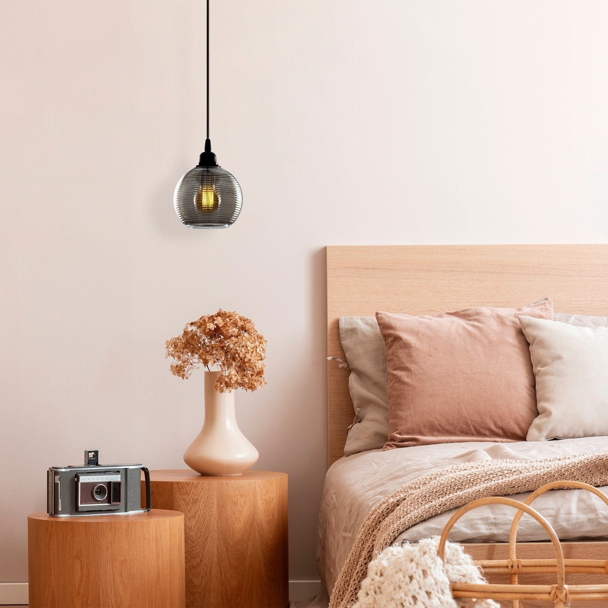 Lustra SMOKED 030, negru, metal/sticla, 15x31-114 cm