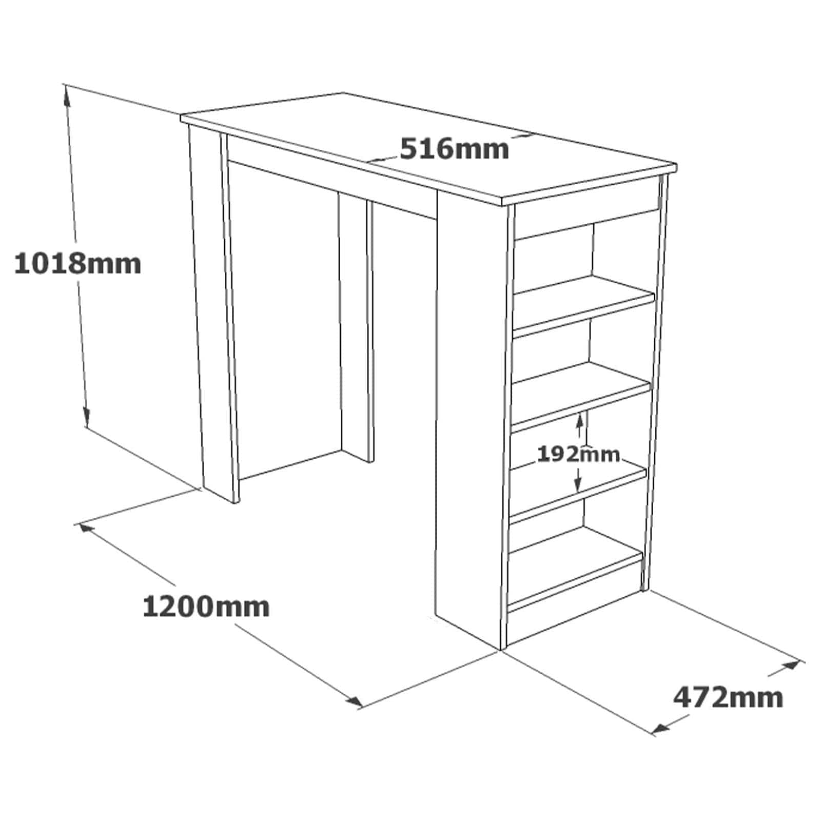 Masa bar ST1 - W, alb, PAL melaminat, 120x52x102 cm