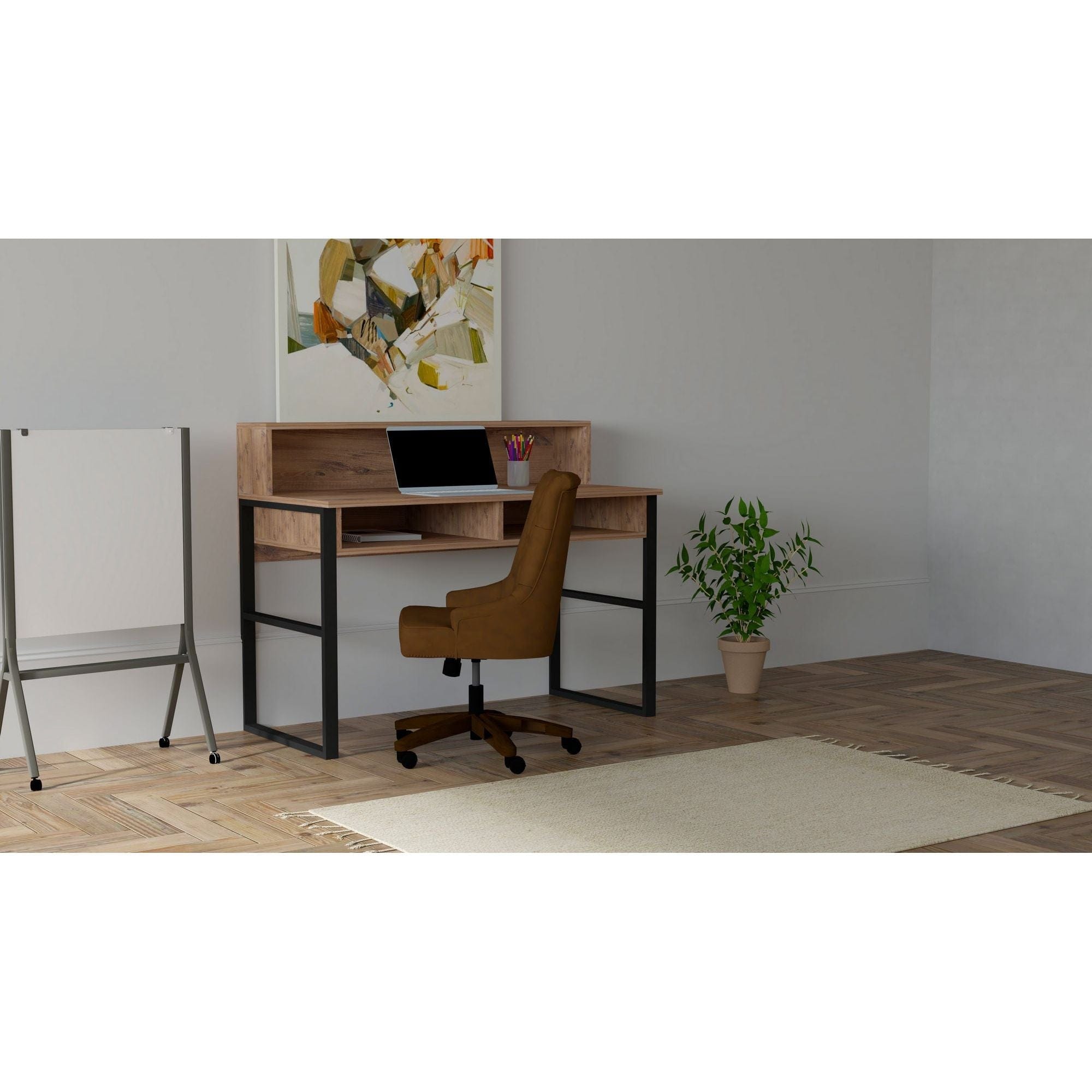 Masa birou KEMO, nuc/negru, PAL melaminat, 120x55x96 cm