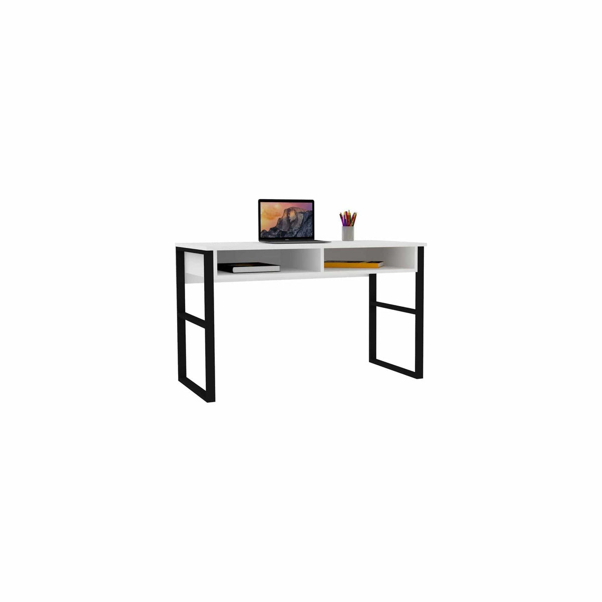 Masa birou MISTO, alb/negru, PAL melaminat/metal, 120x60x75 cm