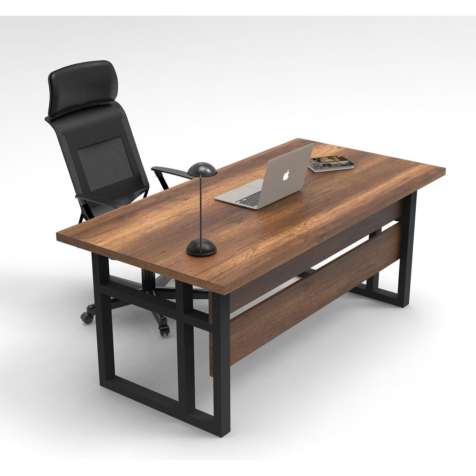 Masa birou MN01-BA, nuc inchis/negru, PAL melaminat/metal, 180x90x73 cm