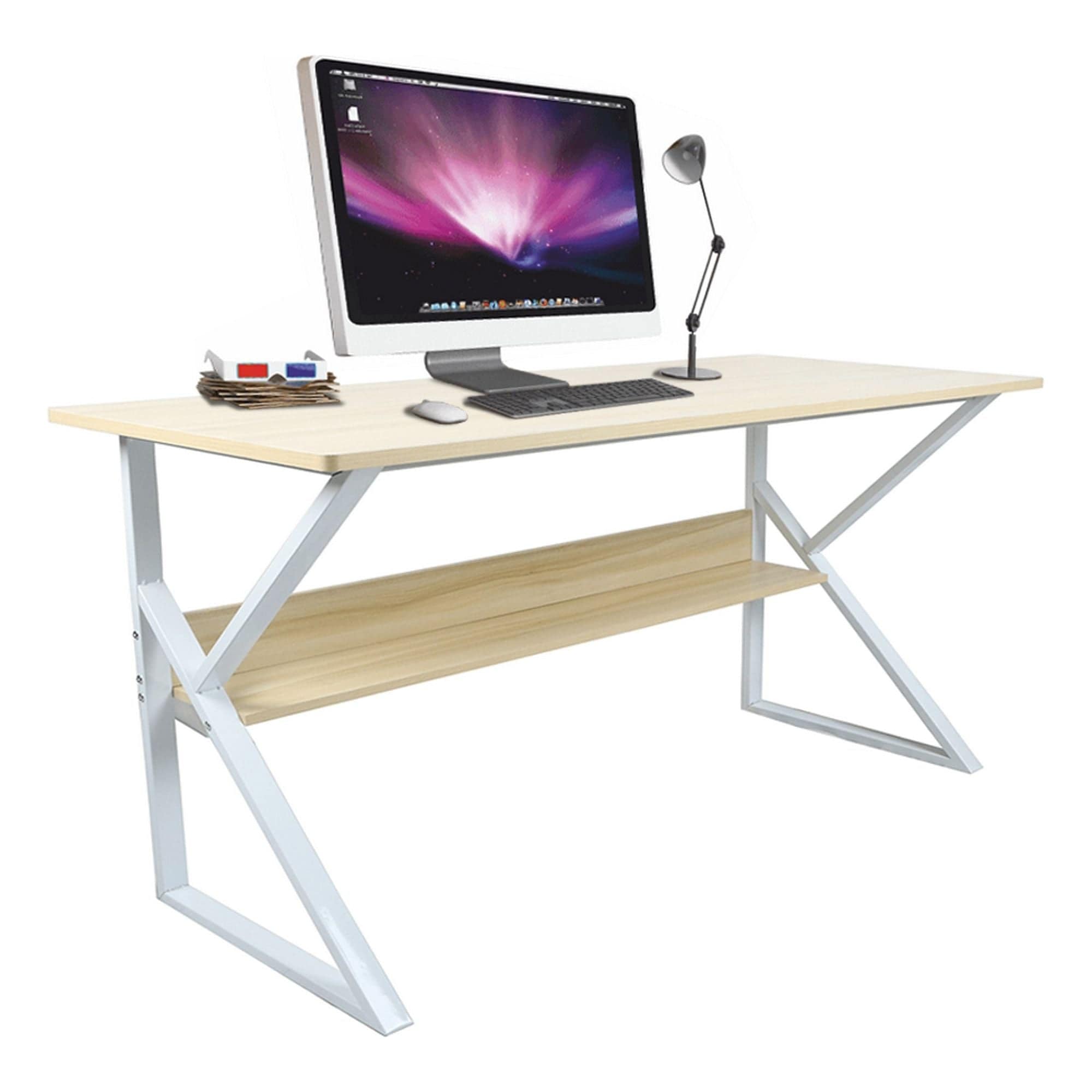 Masa birou TARCAL, stejar natural/alb, 140x60x72 cm