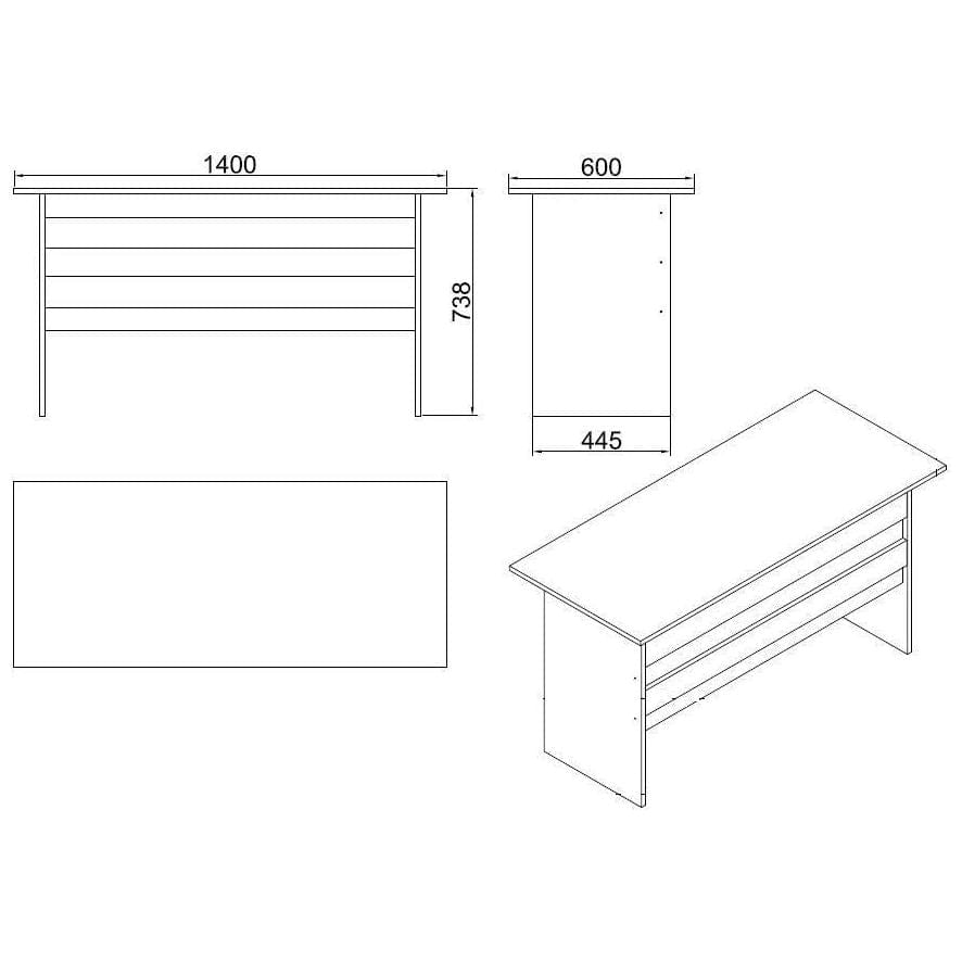 Masa birou VARIO A, stejar/negru, PAL melaminat, 140x60x74 cm