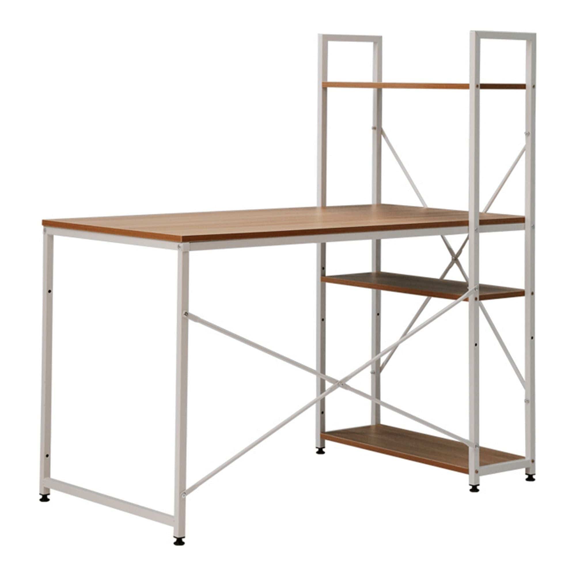 Masa birou VEINA, stejar/alb, DTD laminat/metal, 120x60/64x72/122 cm