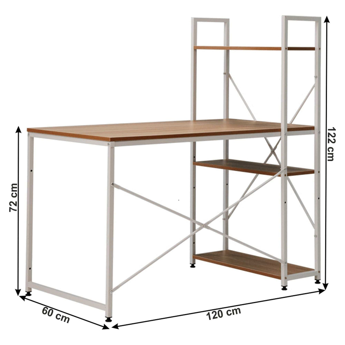 Masa birou VEINA, stejar/alb, DTD laminat/metal, 120x60/64x72/122 cm