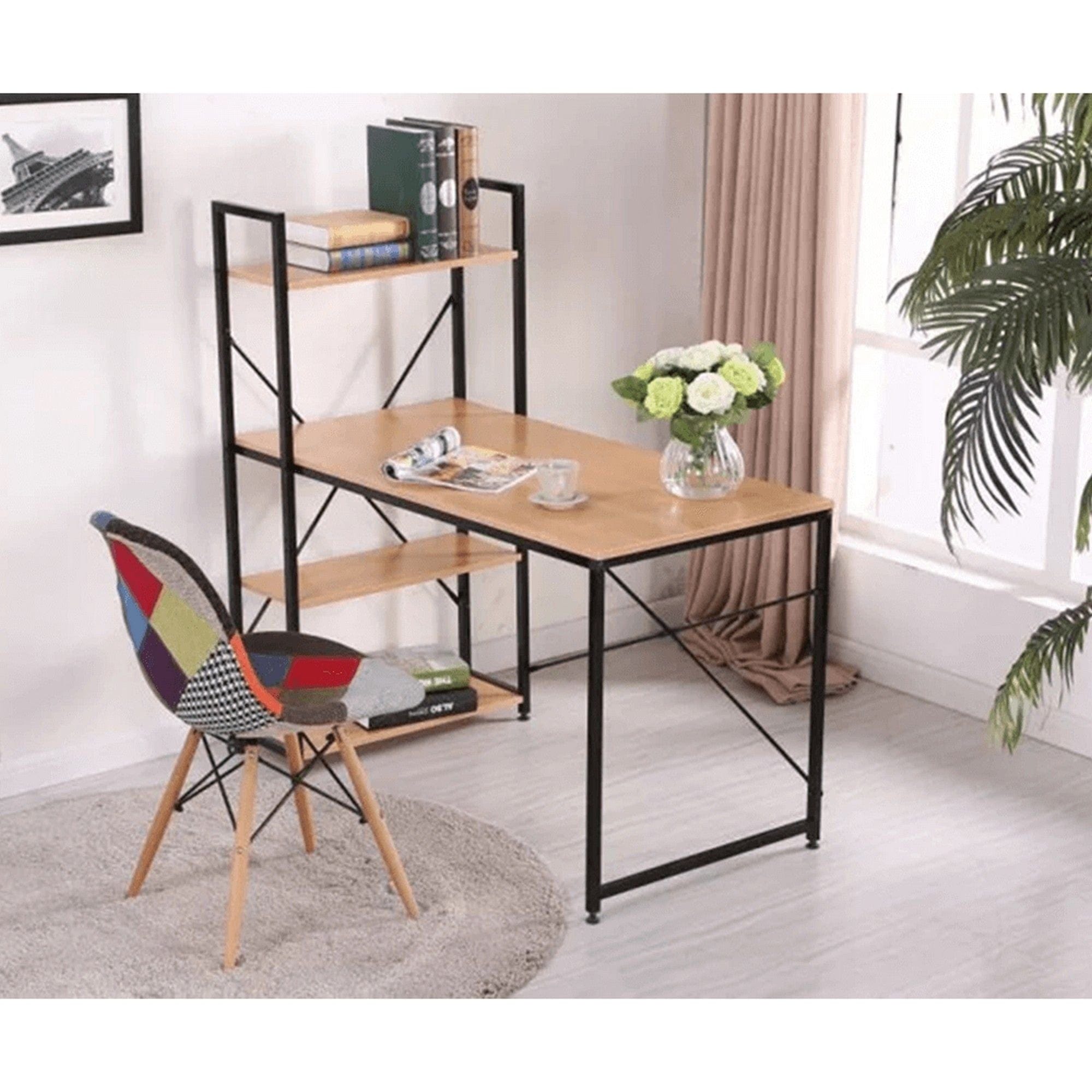 Masa birou VEINA, stejar/negru, PAL melaminat/metal, 120x60x72/122 cm