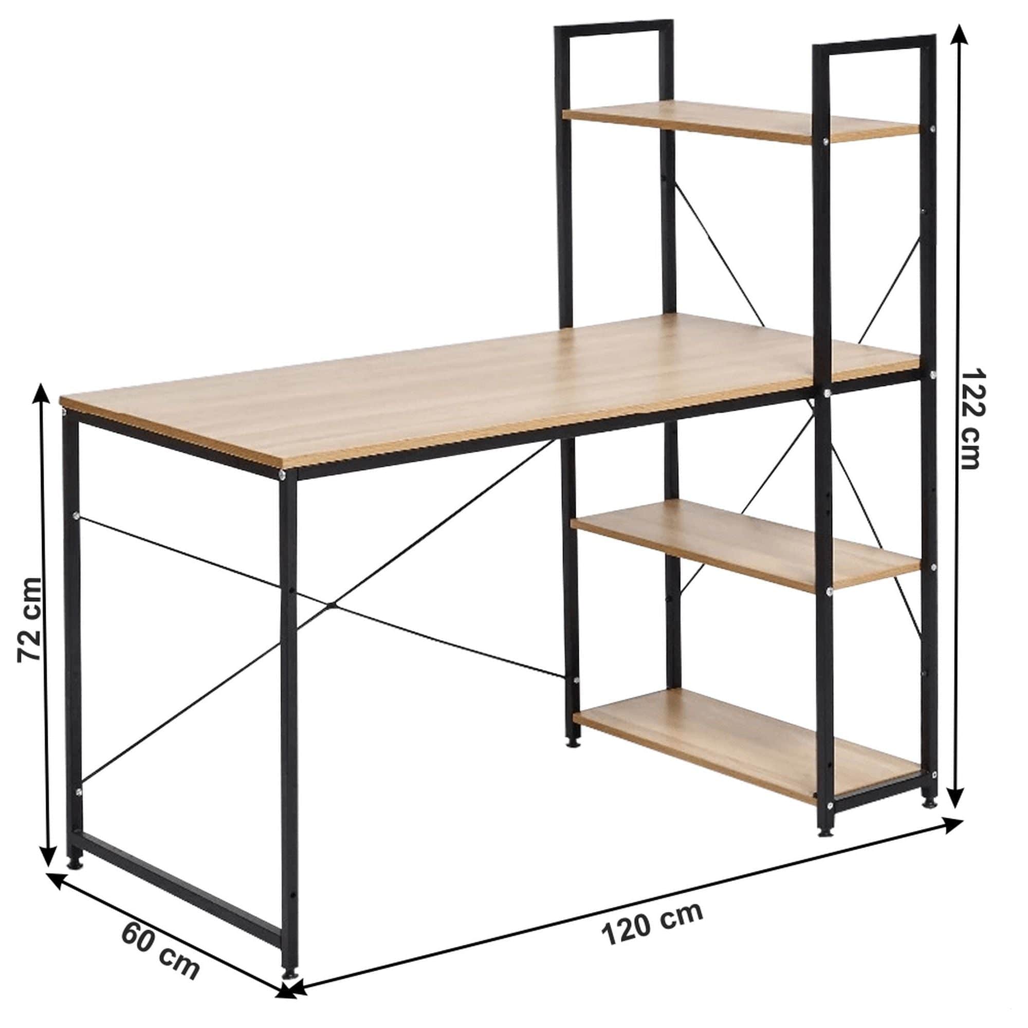Masa birou VEINA, stejar/negru, PAL melaminat/metal, 120x60x72/122 cm