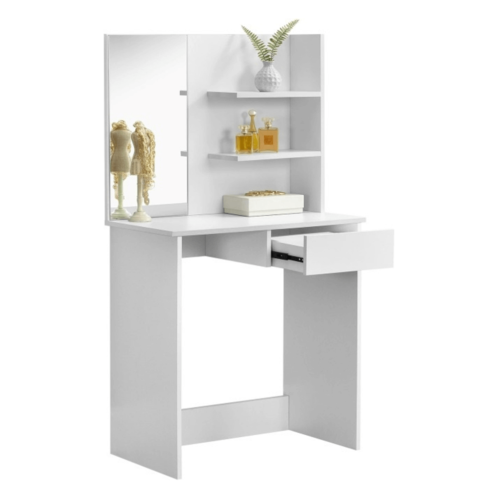 Masa de toaleta BELEZA, alb, PAL melaminat, cu oglinda, 75x40x135 cm