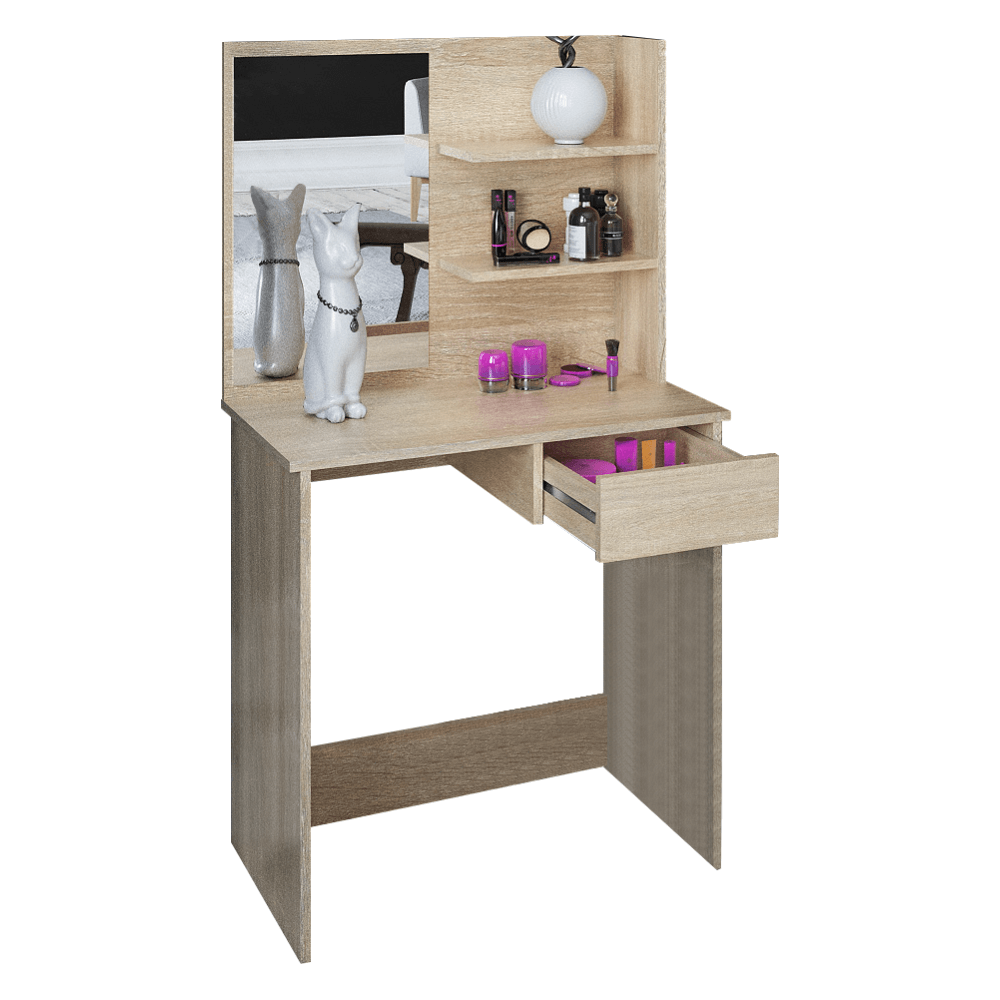 Masa de toaleta BELEZA, stejar sonoma, PAL melaminat, cu oglinda, 75x40x135 cm