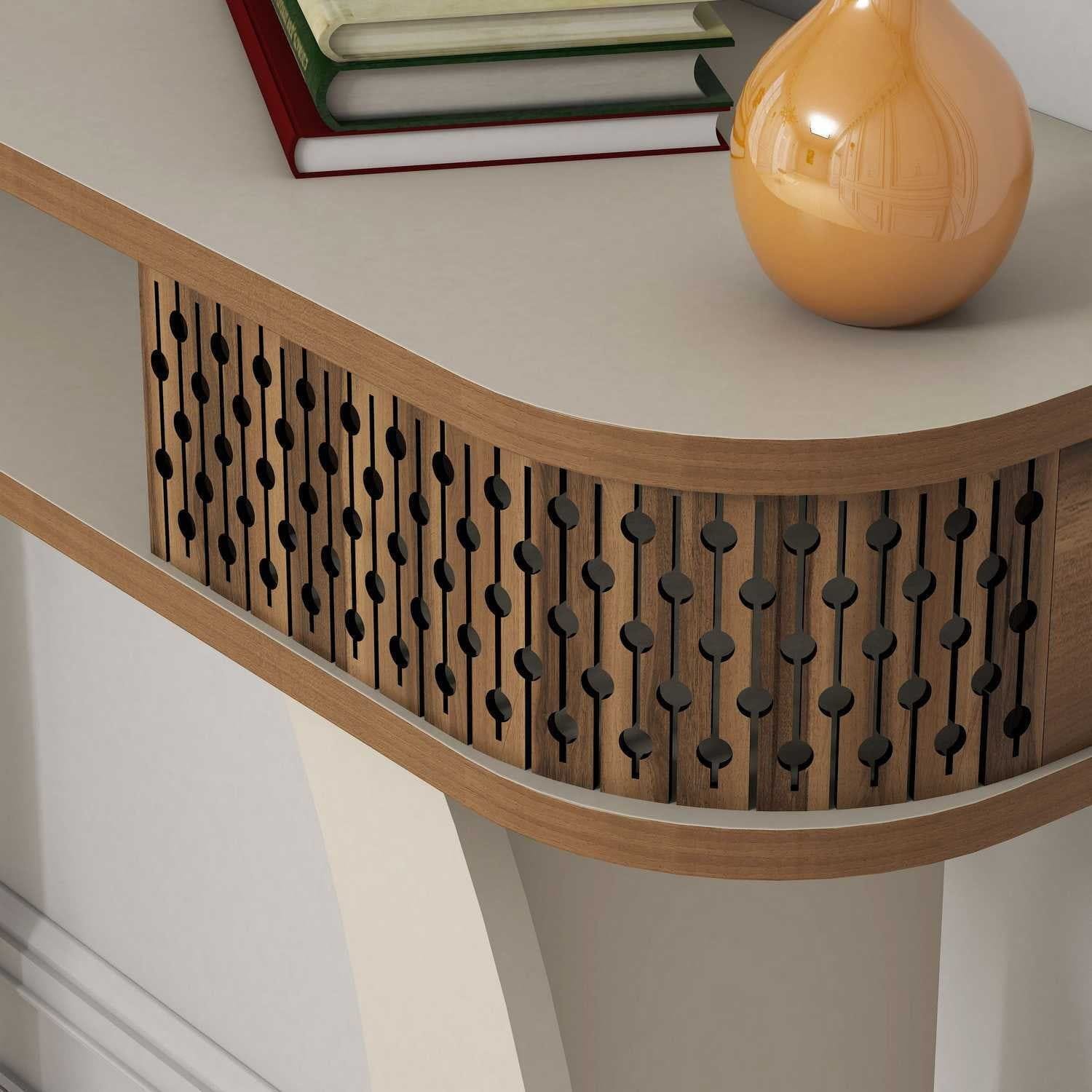 Masa de toaleta DAMLA, alun/bej, PAL melaminat, cu oglinda, 105x30x85 cm