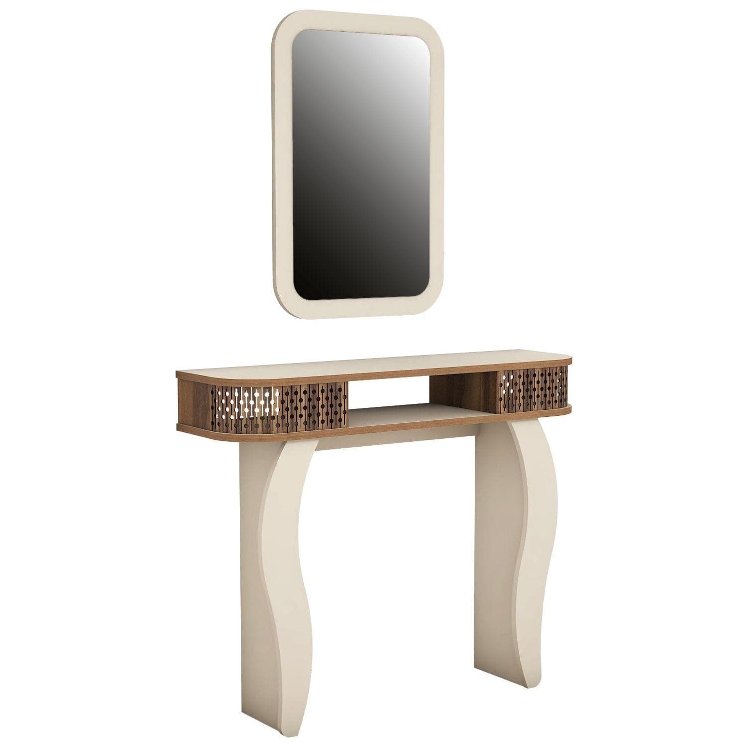 Masa de toaleta DAMLA, alun/bej, PAL melaminat, cu oglinda, 105x30x85 cm